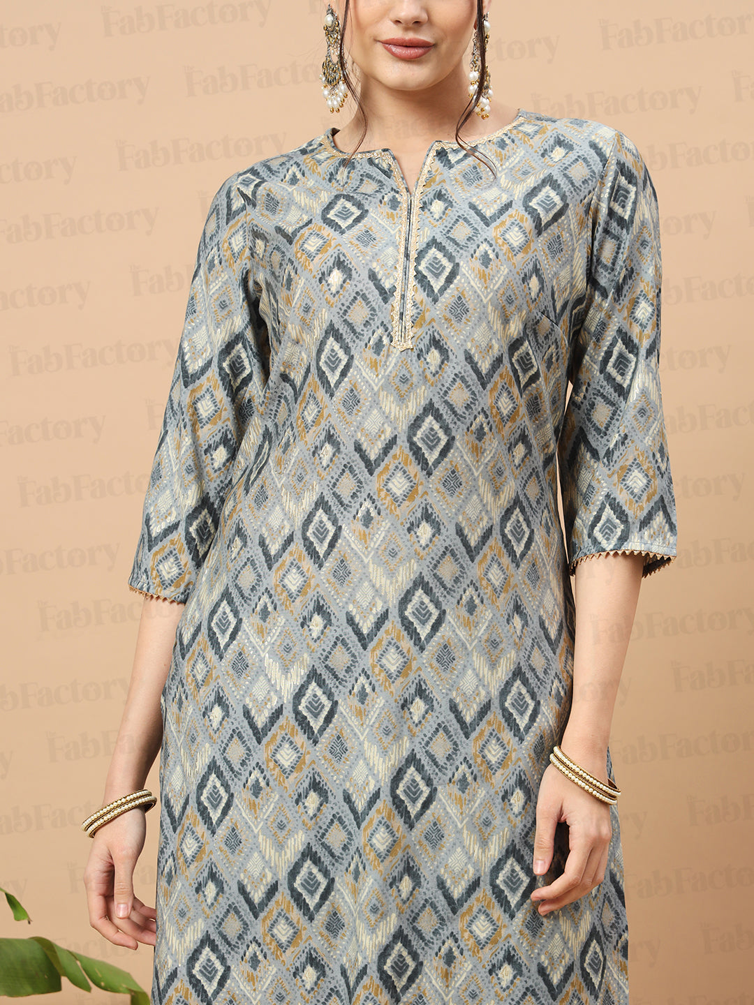 Women's Chanderi Printed Kurta with Pant- 2pc set, TK006