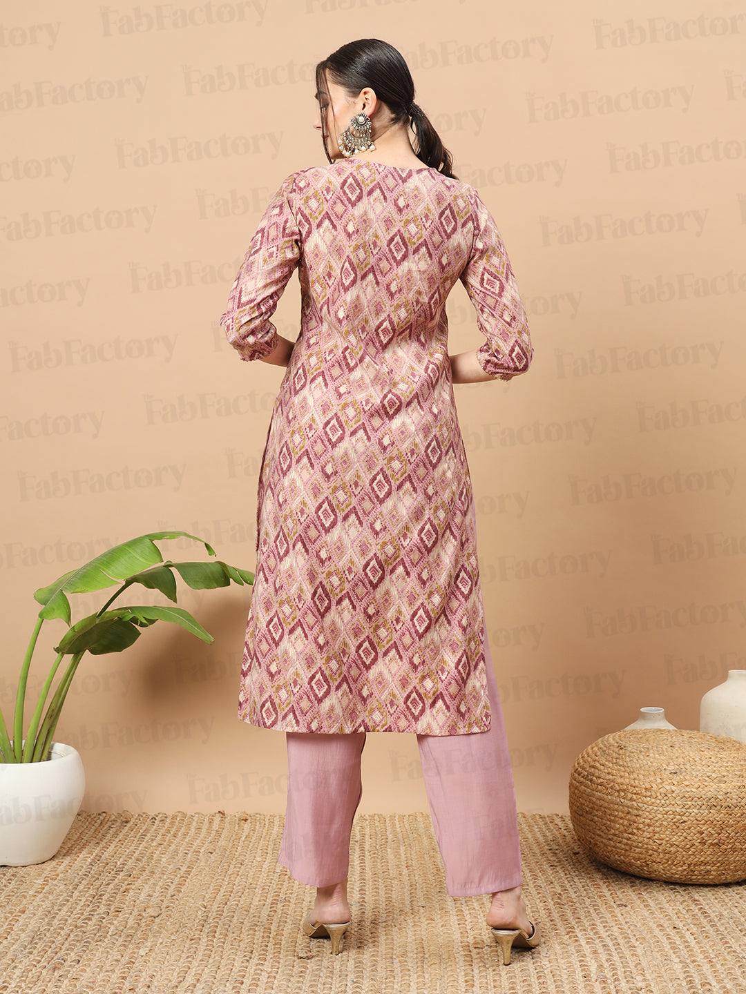 Women's Chanderi Printed Kurta with Pant- 2pc set, TK006