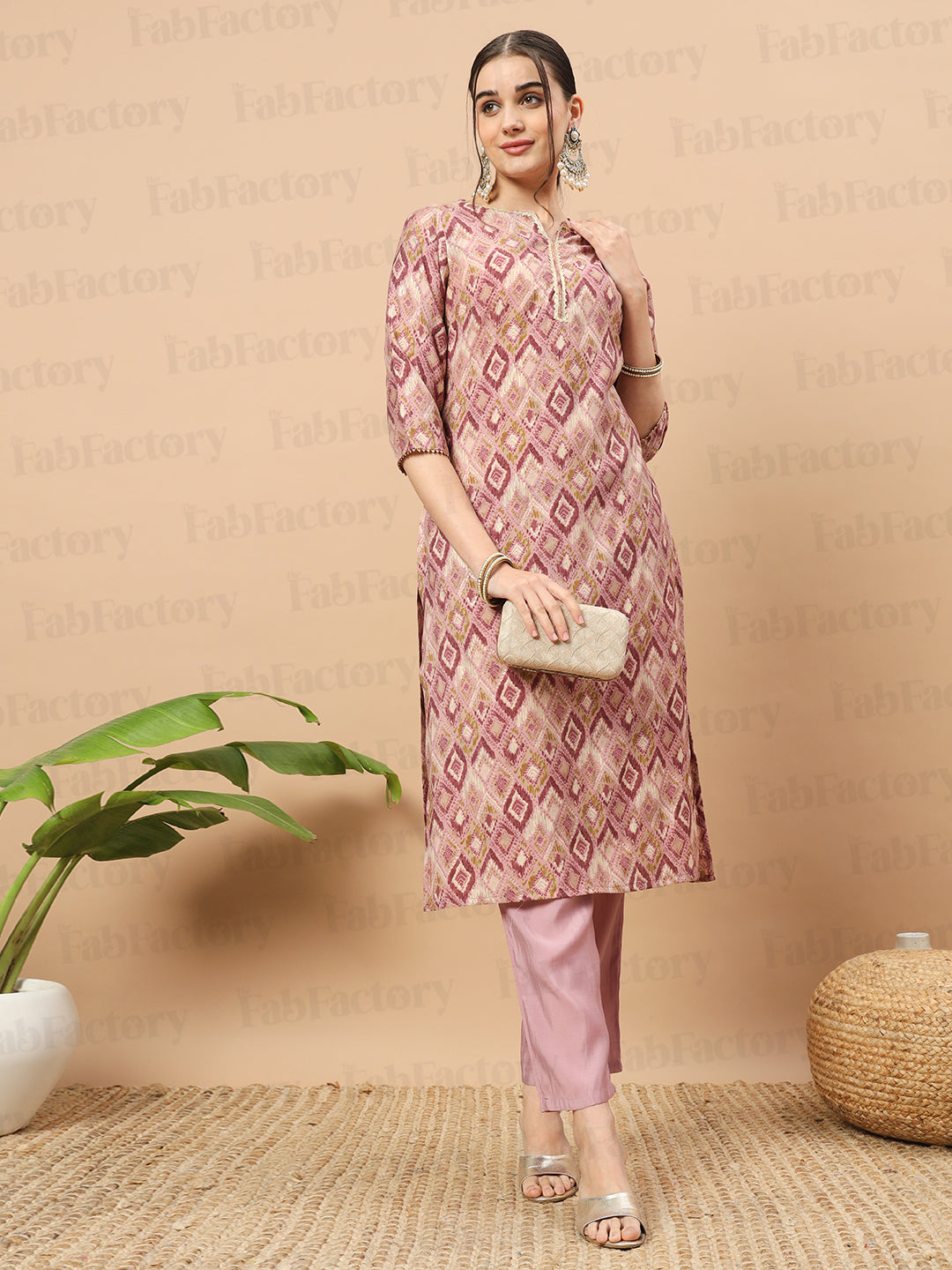 Women's Chanderi Printed Kurta with Pant- 2pc set, TK006