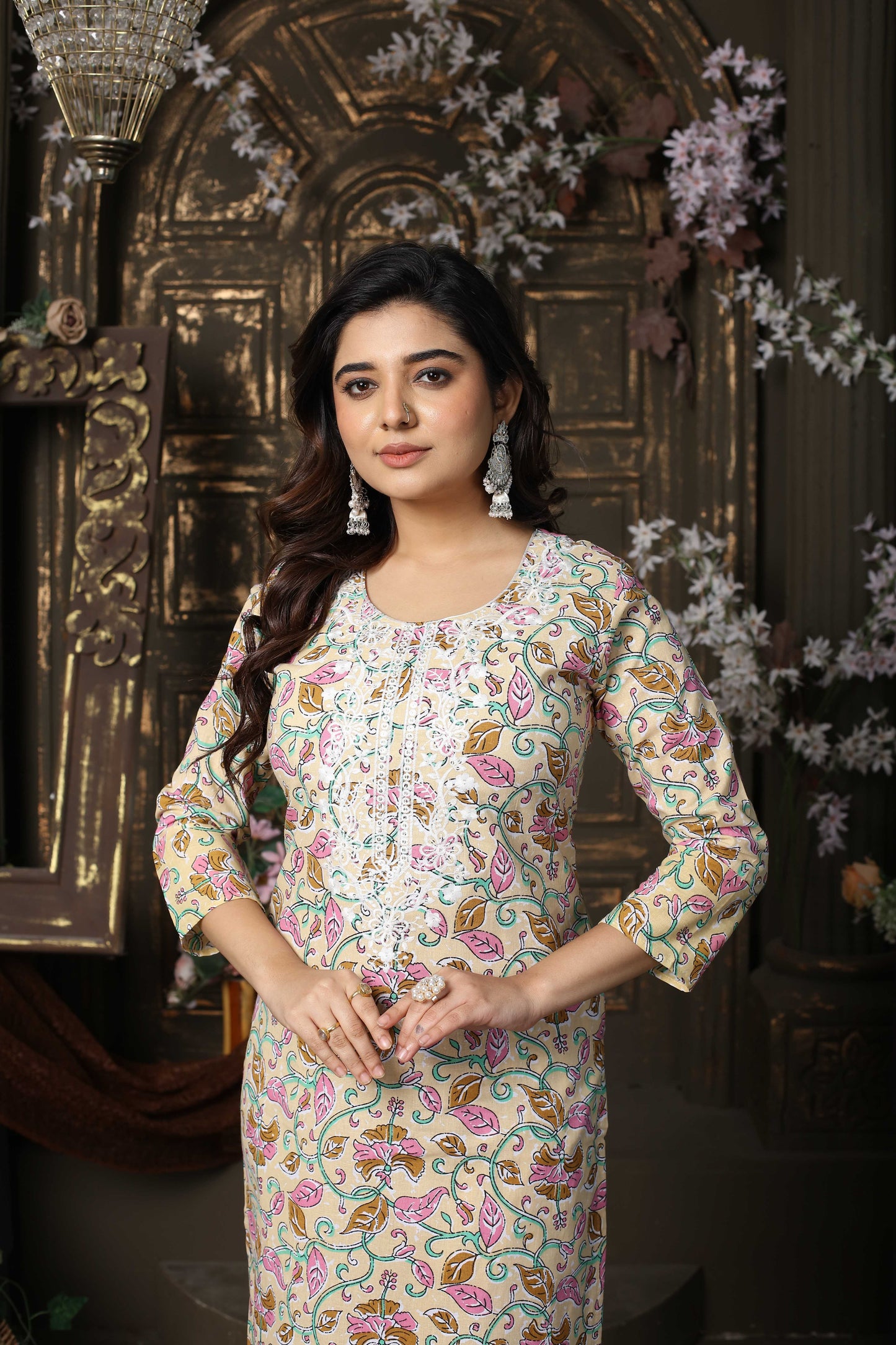 Women's Chinon Printed Kurta with Pants & Dupatta- 3pc set, TK081