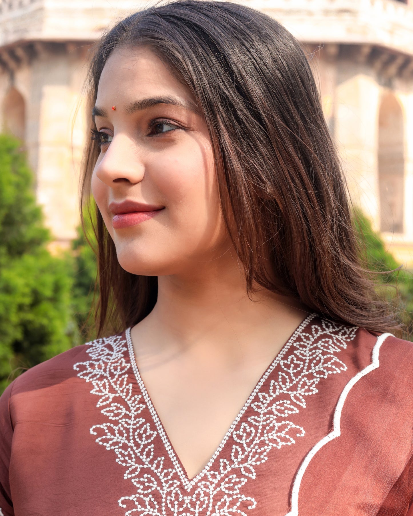 Designer Brown Embroidered Viscose Suit set with dupatta