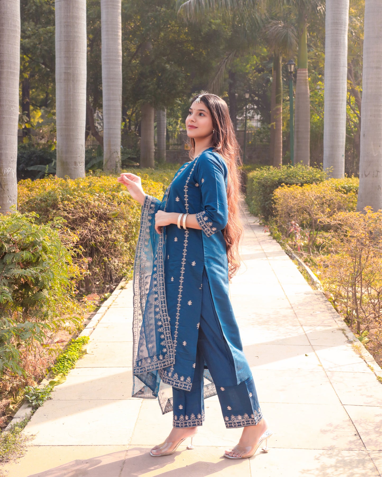 Shiny Viscose embroidered suit set with dupatta, 3pc, TK185-186