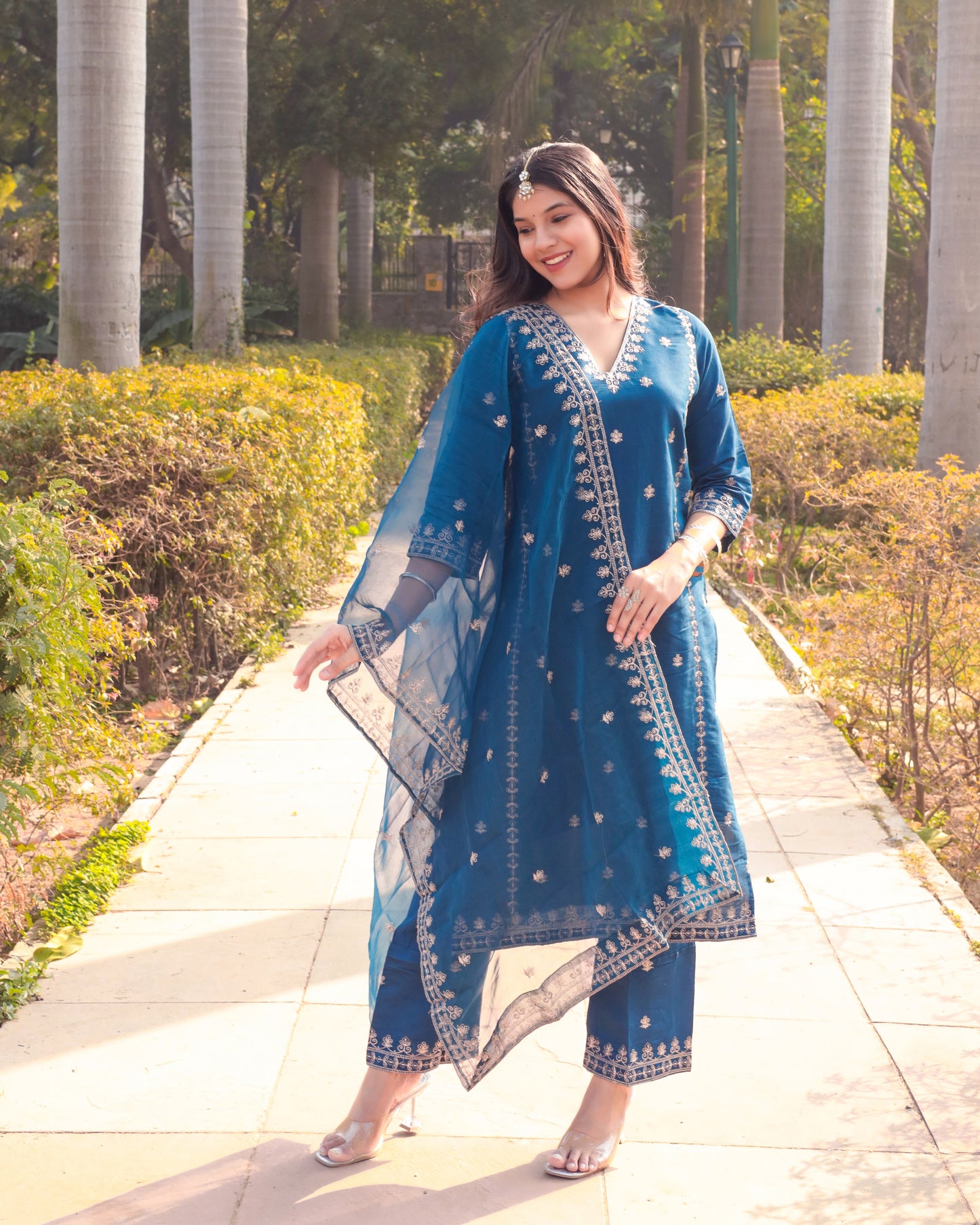 Shiny Viscose embroidered suit set with dupatta, 3pc, TK185-186