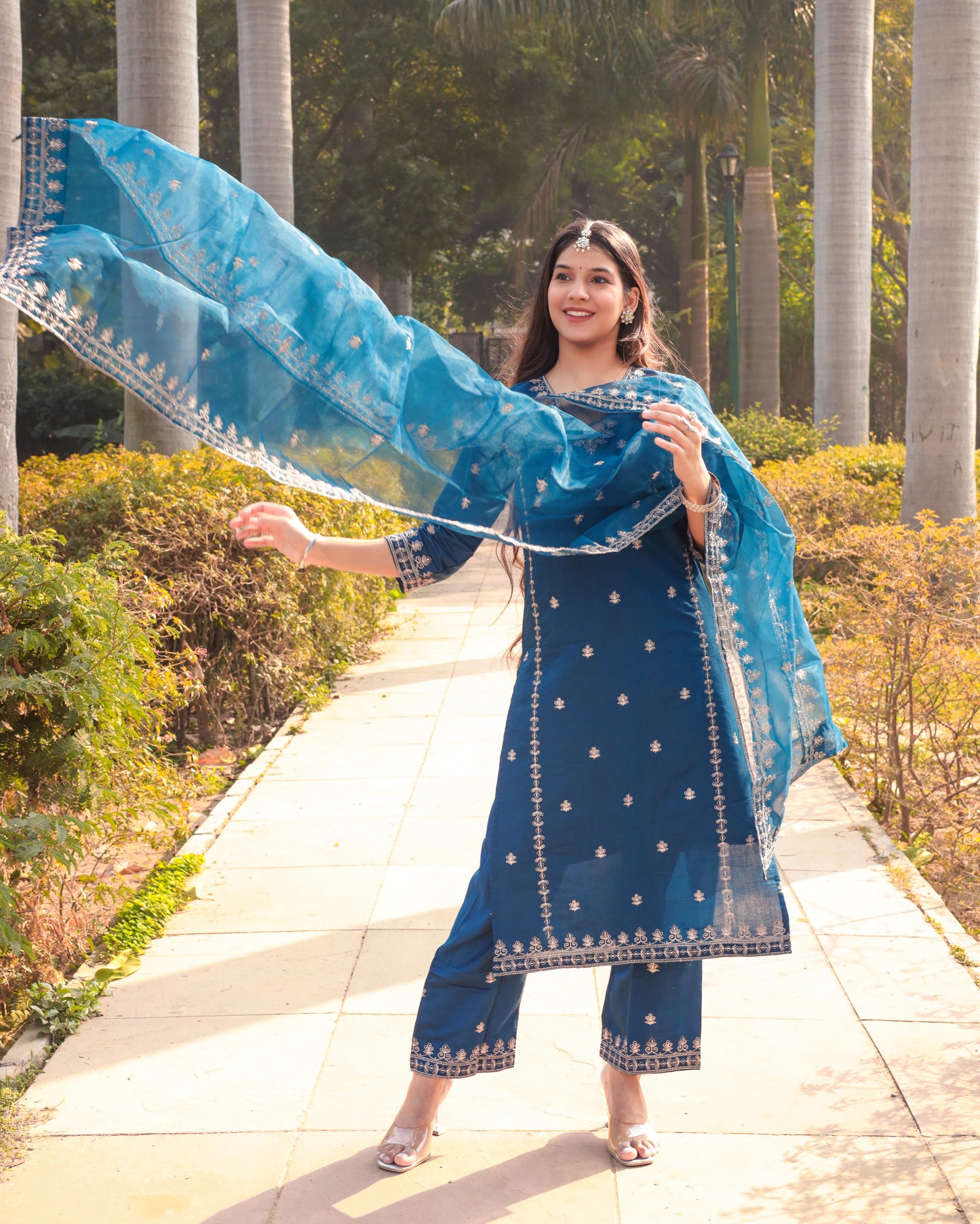 Shiny Viscose embroidered suit set with dupatta, 3pc, TK185-186