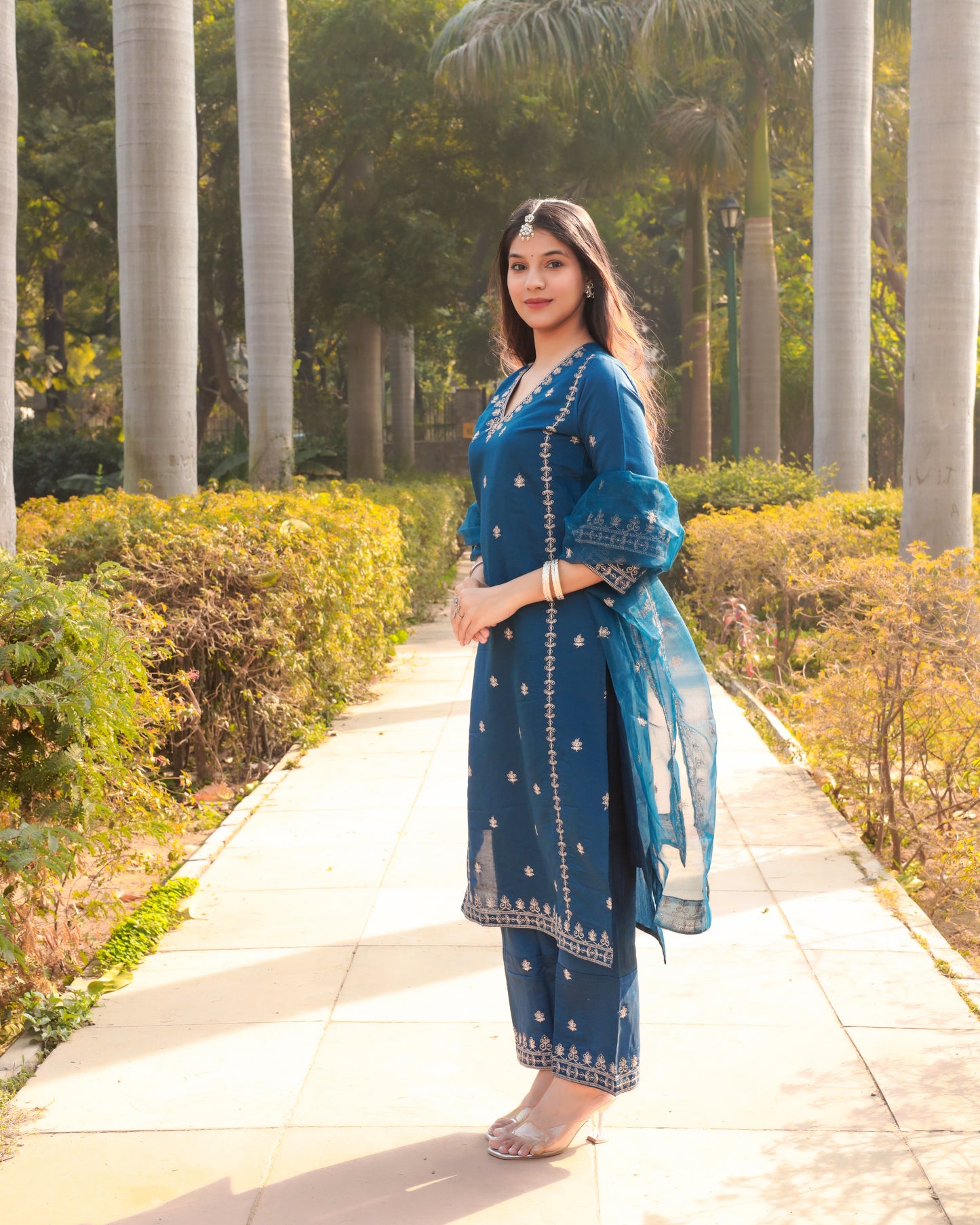 Shiny Viscose embroidered suit set with dupatta, 3pc, TK185-186