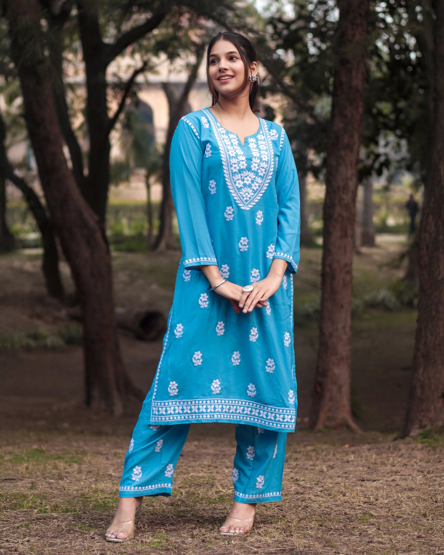 Chikankari embroidery Cotton Co-ord set, 2pc, TK138,162-163