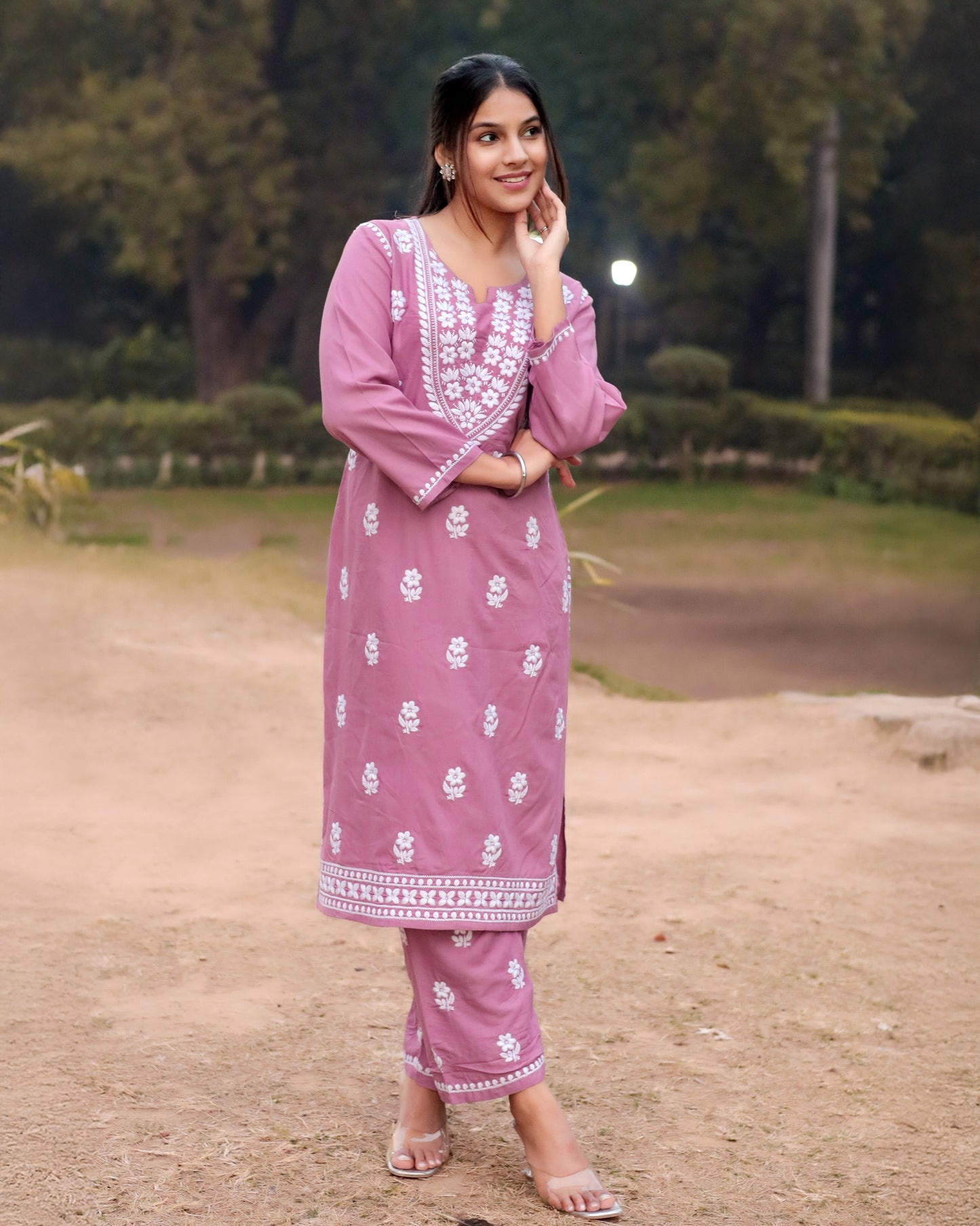 Chikankari embroidery Cotton Co-ord set, 2pc, TK138,162-163