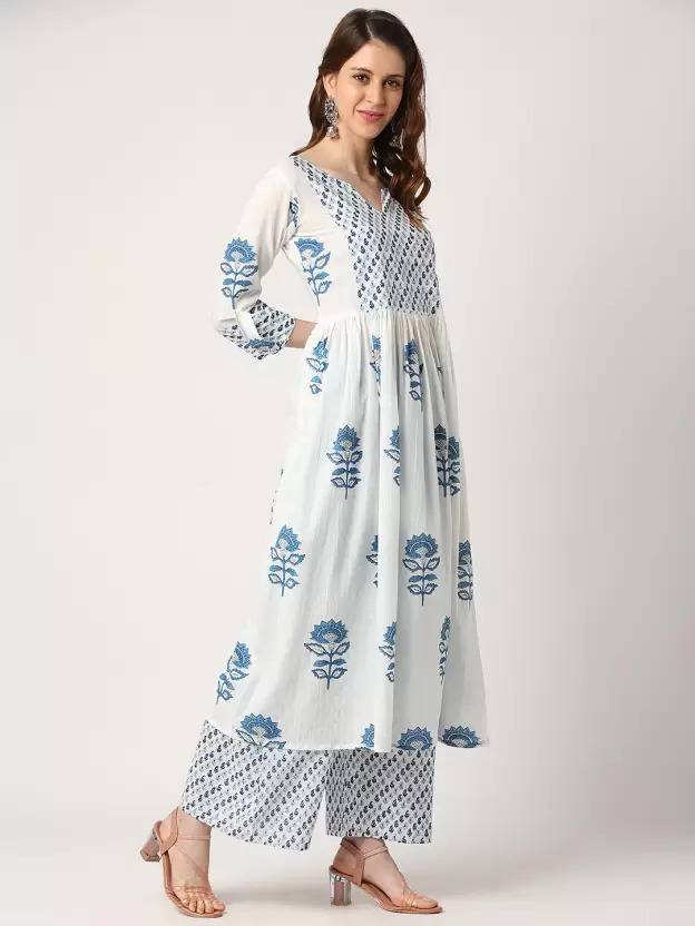 Women's Cotton Blend Printed Kurta with Pants & Dupatta- 3pc set, TK092