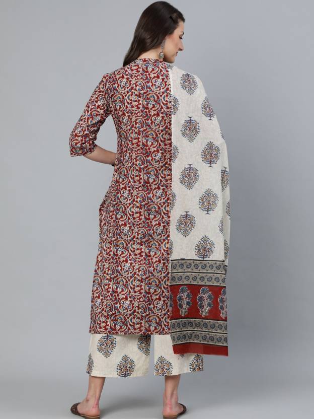 Women's Cotton Blend Printed Kurta with Pants & Dupatta- 3pc set, TK091