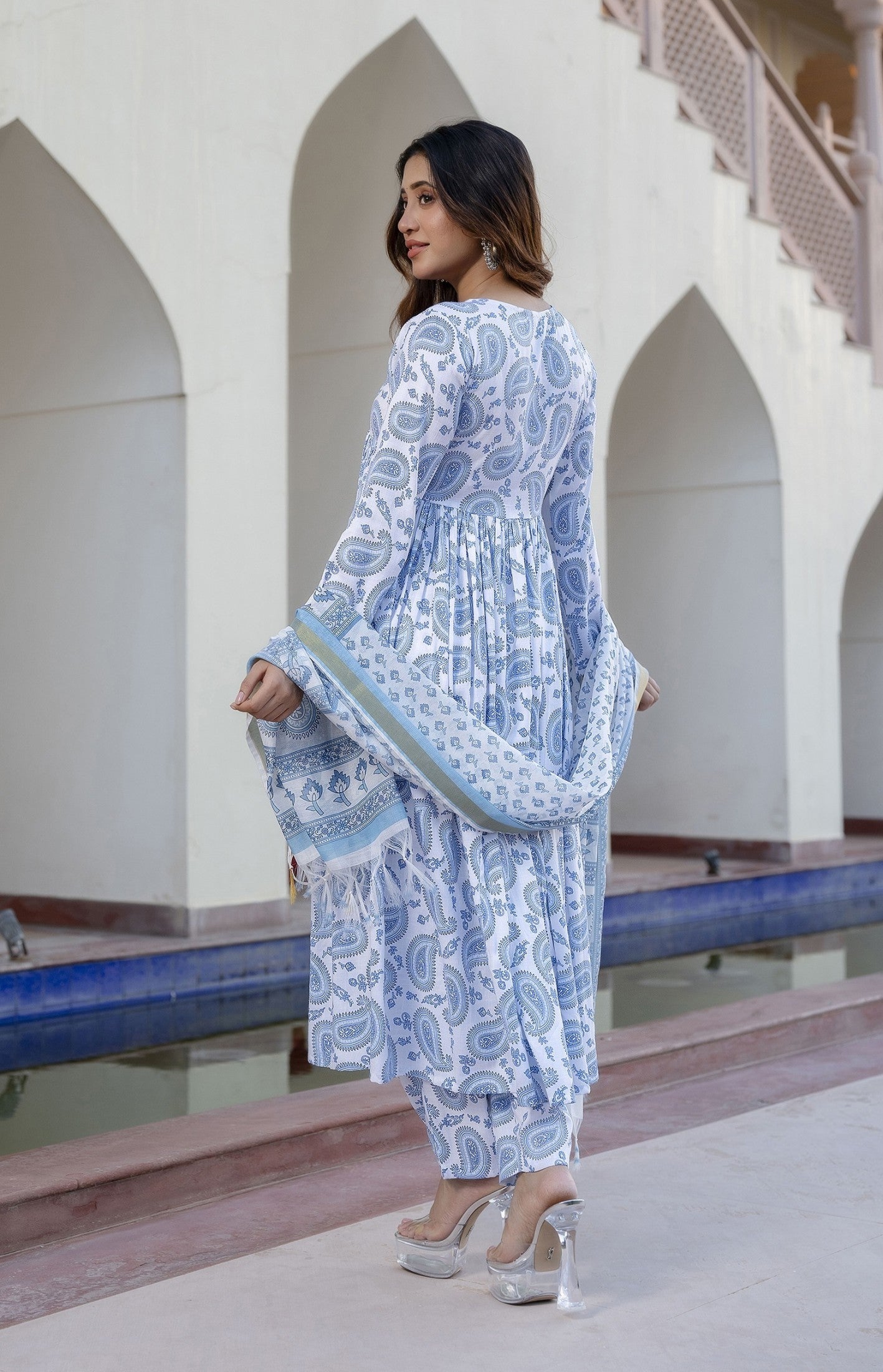 Women's Cotton Blend Printed Kurta with Pants & Dupatta- 3pc set, TK095