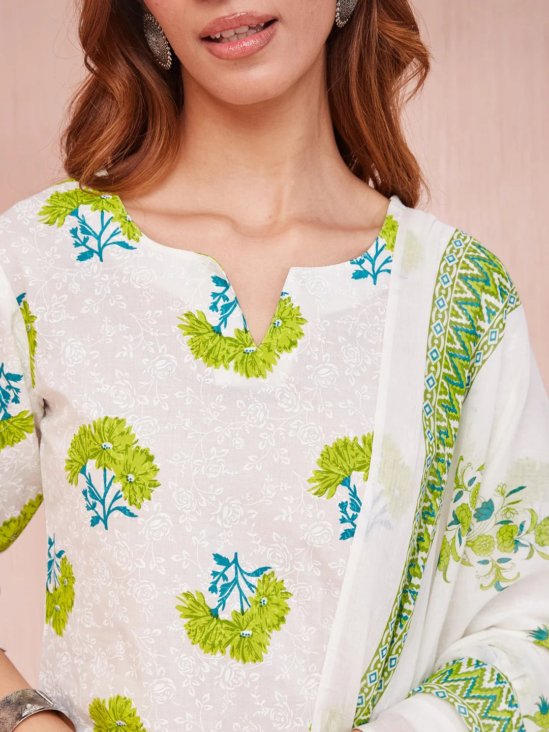 Women's Cotton Blend Printed Kurta with Pants & Dupatta- 3pc set, TK090