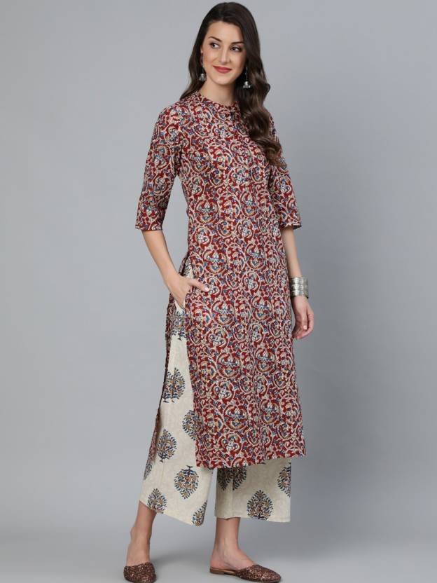 Women's Cotton Blend Printed Kurta with Pants & Dupatta- 3pc set, TK091
