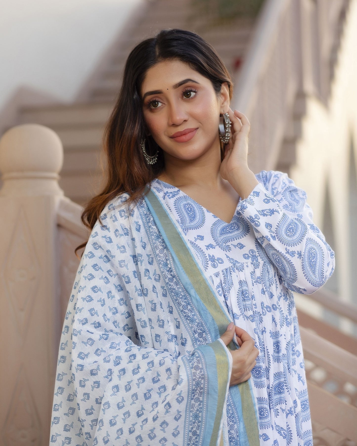 Women's Cotton Blend Printed Kurta with Pants & Dupatta- 3pc set, TK095