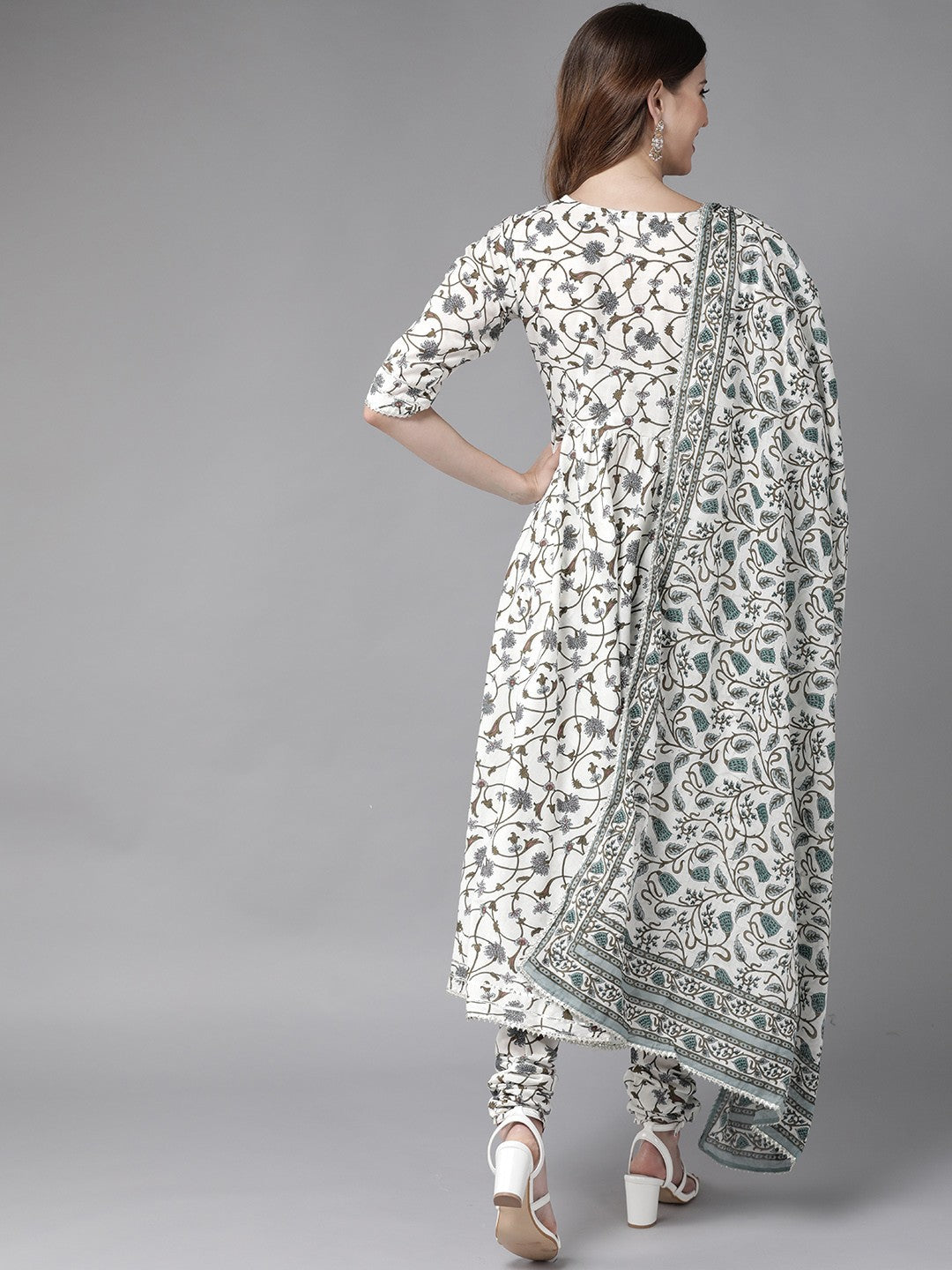 Women's Cotton Blend Printed Kurta with Pants & Dupatta- 3pc set, TK093