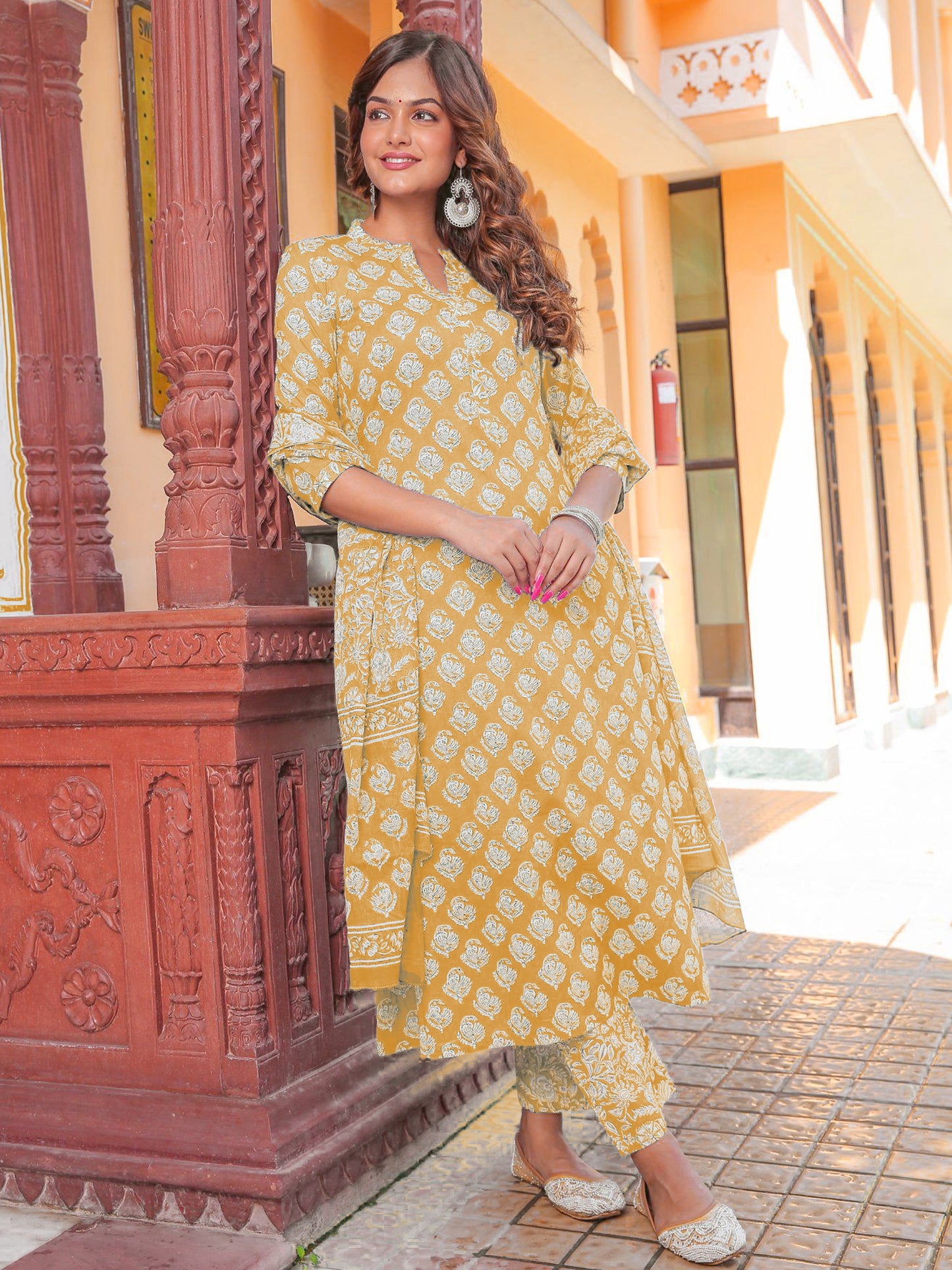 Women's Rayon Blend Printed Kurta with Pants & Dupatta- 3pc set, TK020