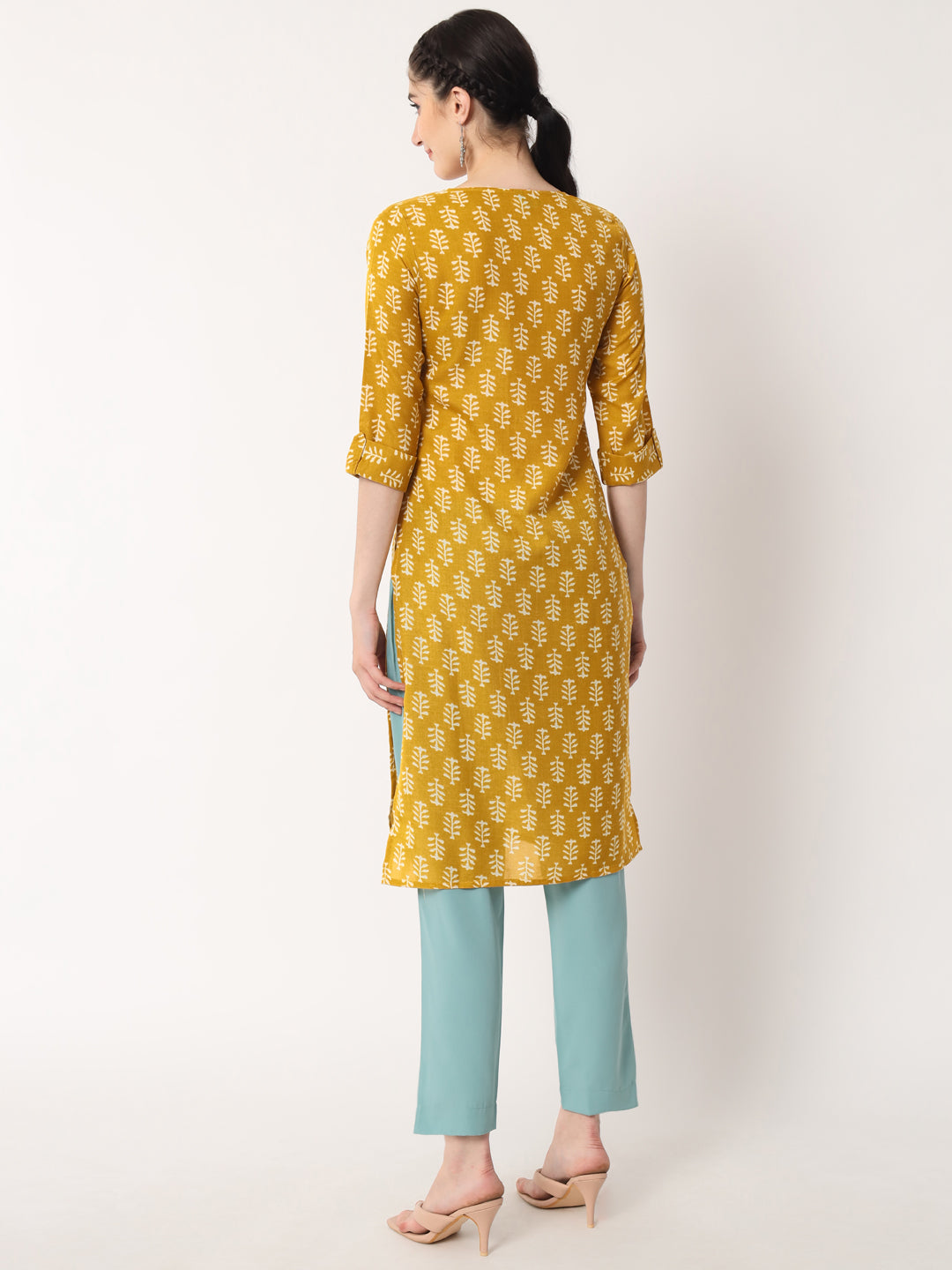 Women's Mustard Rayon Blend Printed Kurta- 1pc set, TK061