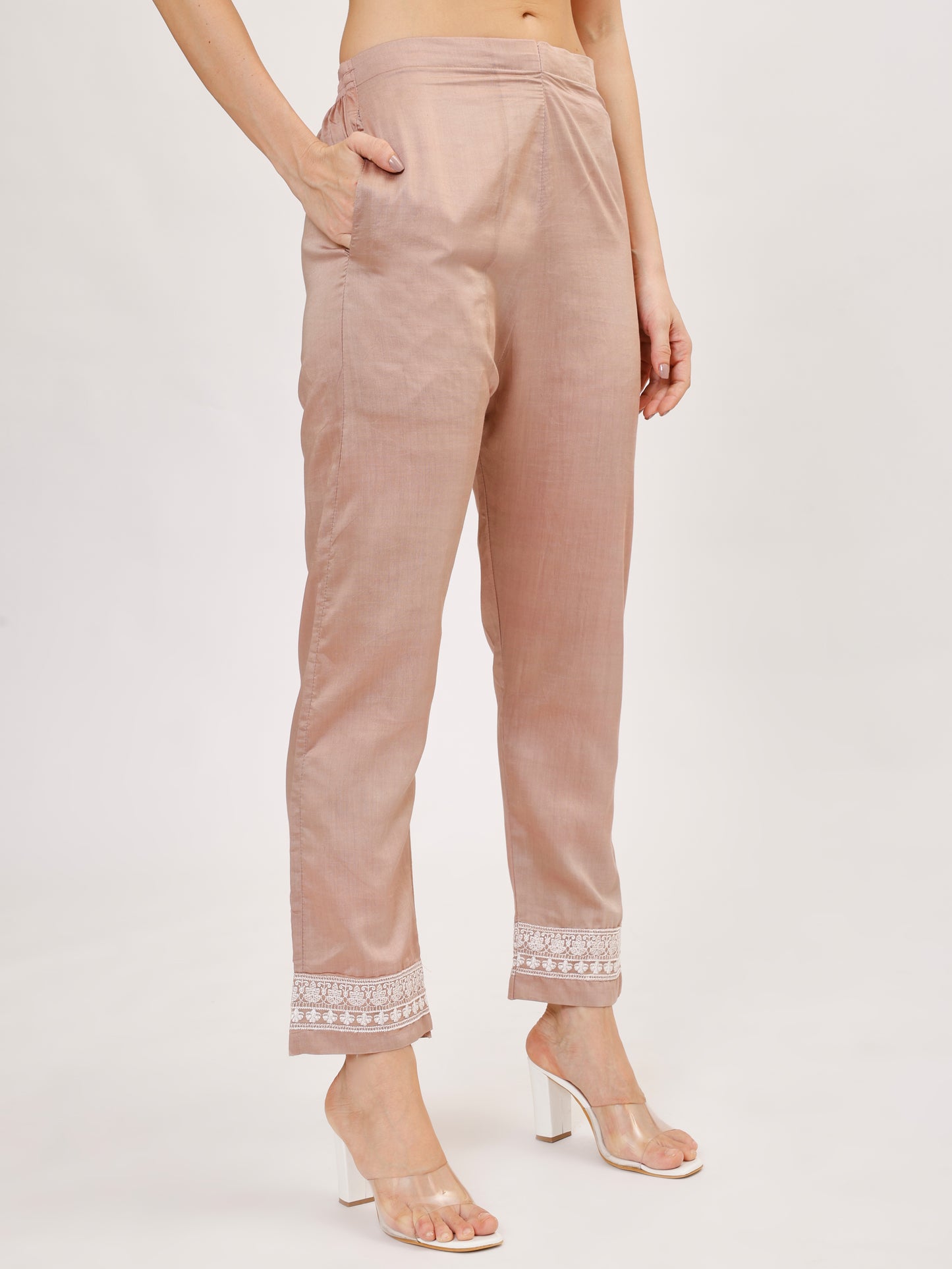 Premium Georgette fabric suit set with embroidery - Pink, TK133