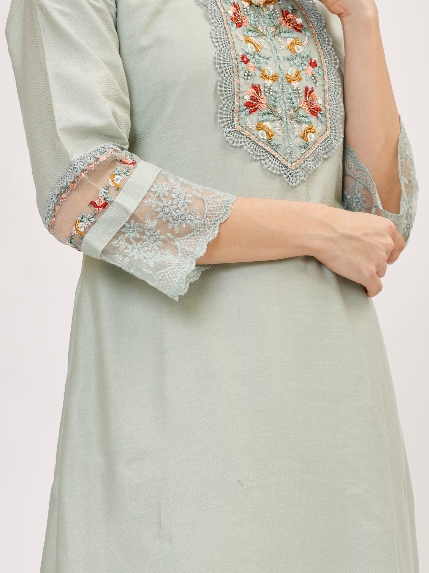 Designer Cambric Jacquard fabric suit set - Mint, TK120
