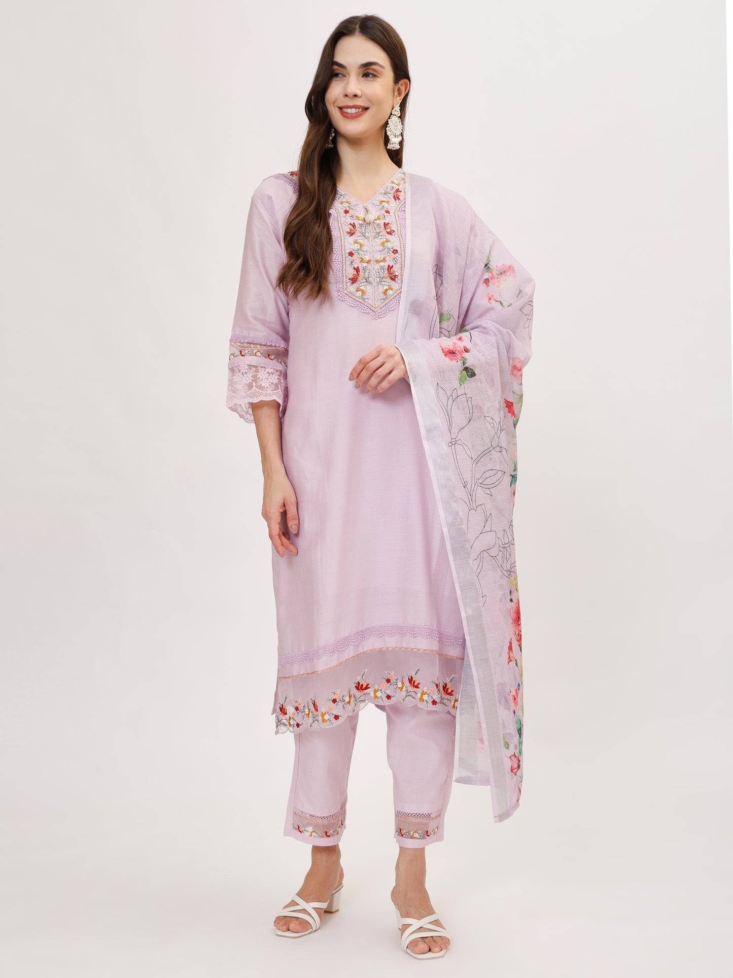 Designer Cambric Jacquard fabric suit set - Lilac, TK119
