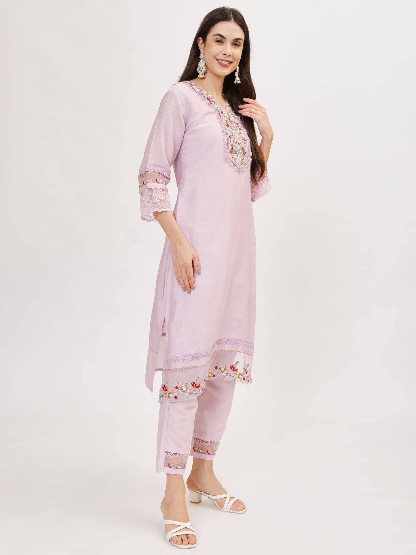 Designer Cambric Jacquard fabric suit set - Lilac, TK119