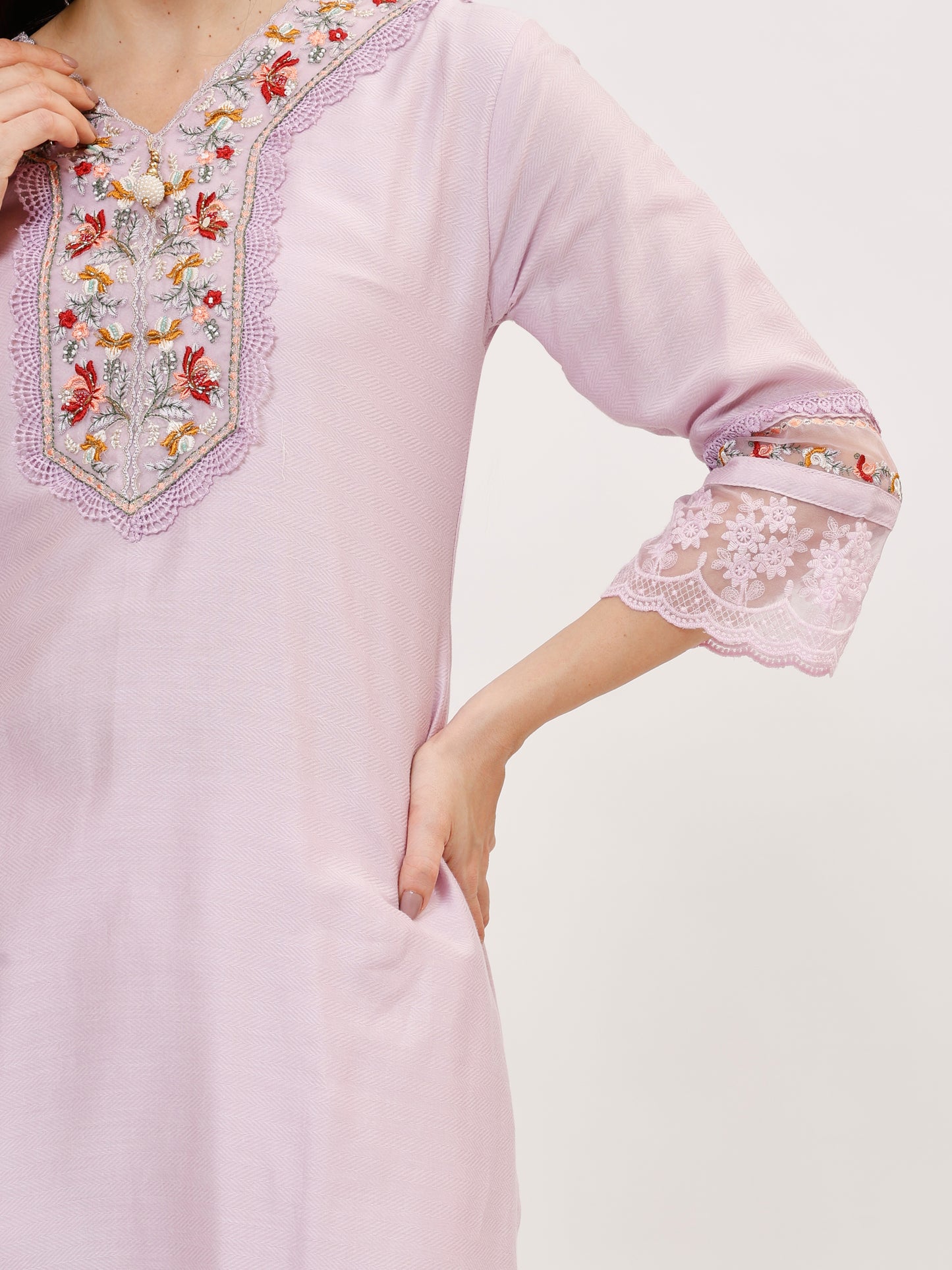 Designer Cambric Jacquard fabric suit set - Lilac, TK119
