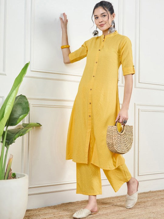 Kaatha work Cotton Long Co-ord set with Mandarin collar, 2pc, TK148-157