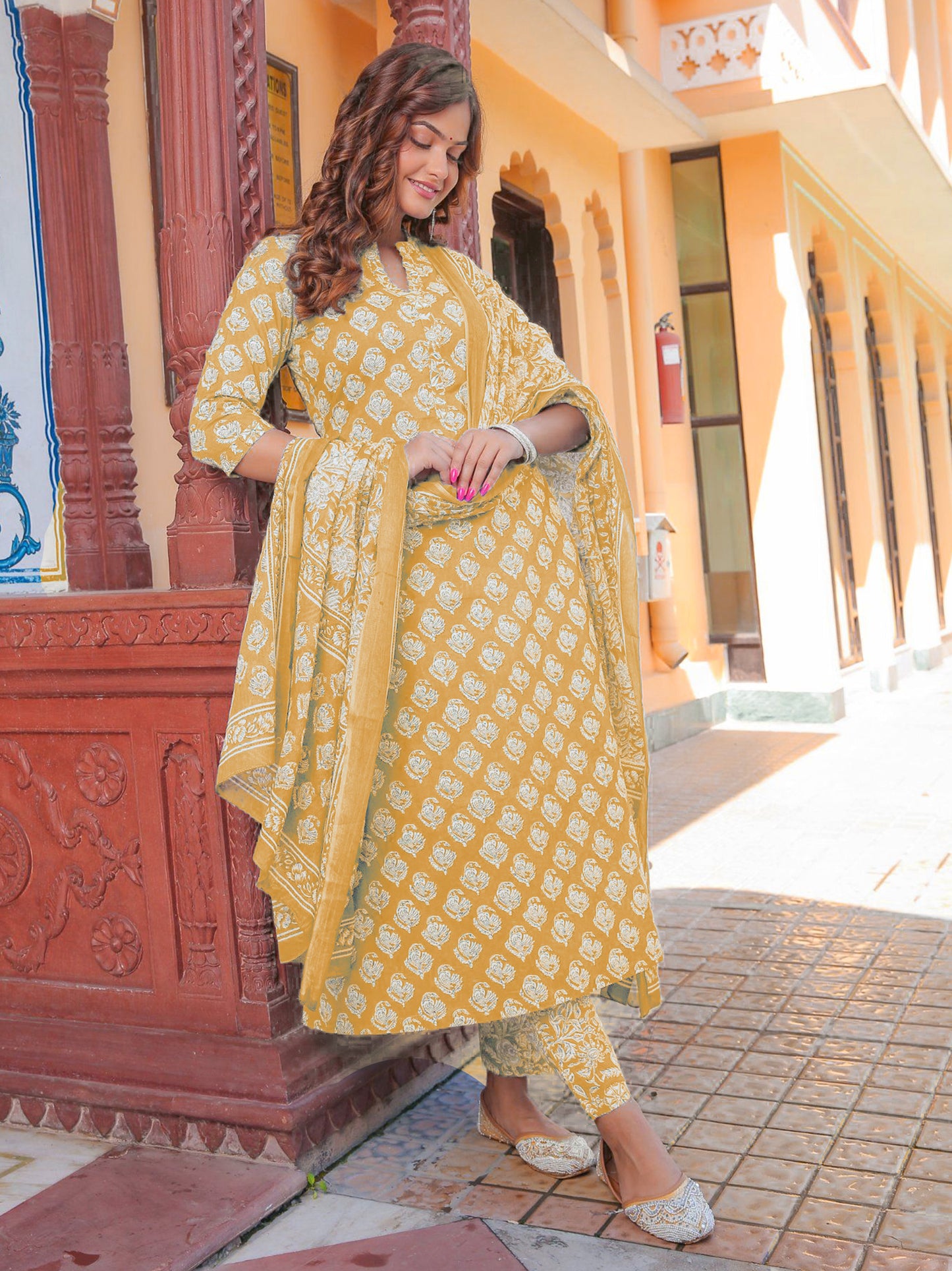 Women's Rayon Blend Printed Kurta with Pants & Dupatta- 3pc set, TK020