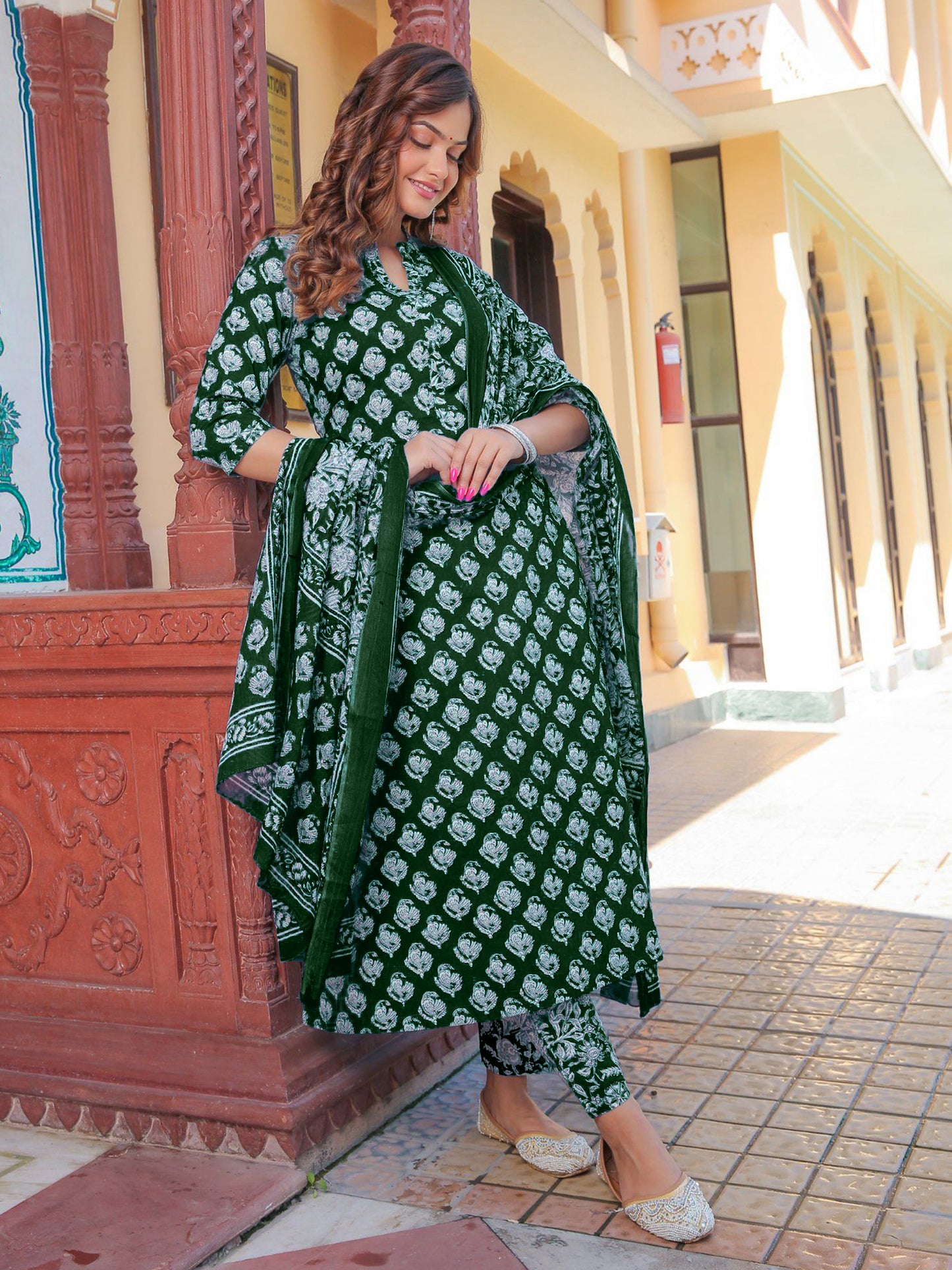 Women's Rayon Blend Printed Kurta with Pants & Dupatta- 3pc set, TK020