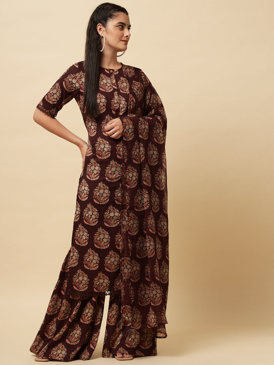 Women's Rayon Blend Printed Kurta with Pants & Dupatta- 3pc set, TK026