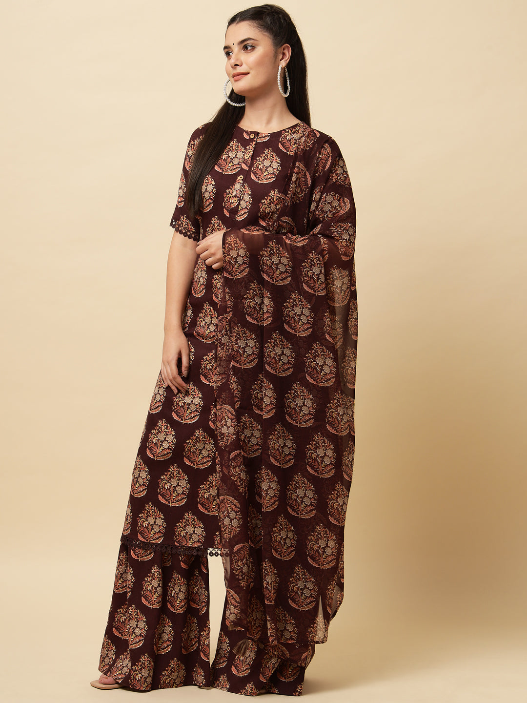 Women's Rayon Blend Printed Kurta with Pants & Dupatta- 3pc set, TK026