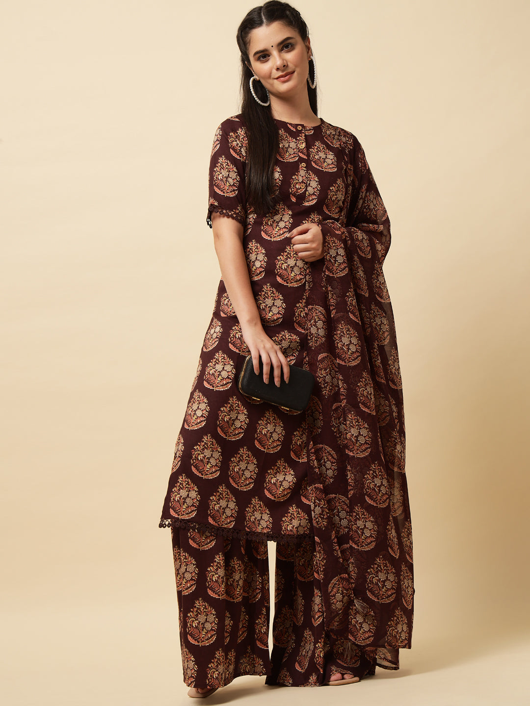 Women's Rayon Blend Printed Kurta with Pants & Dupatta- 3pc set, TK026
