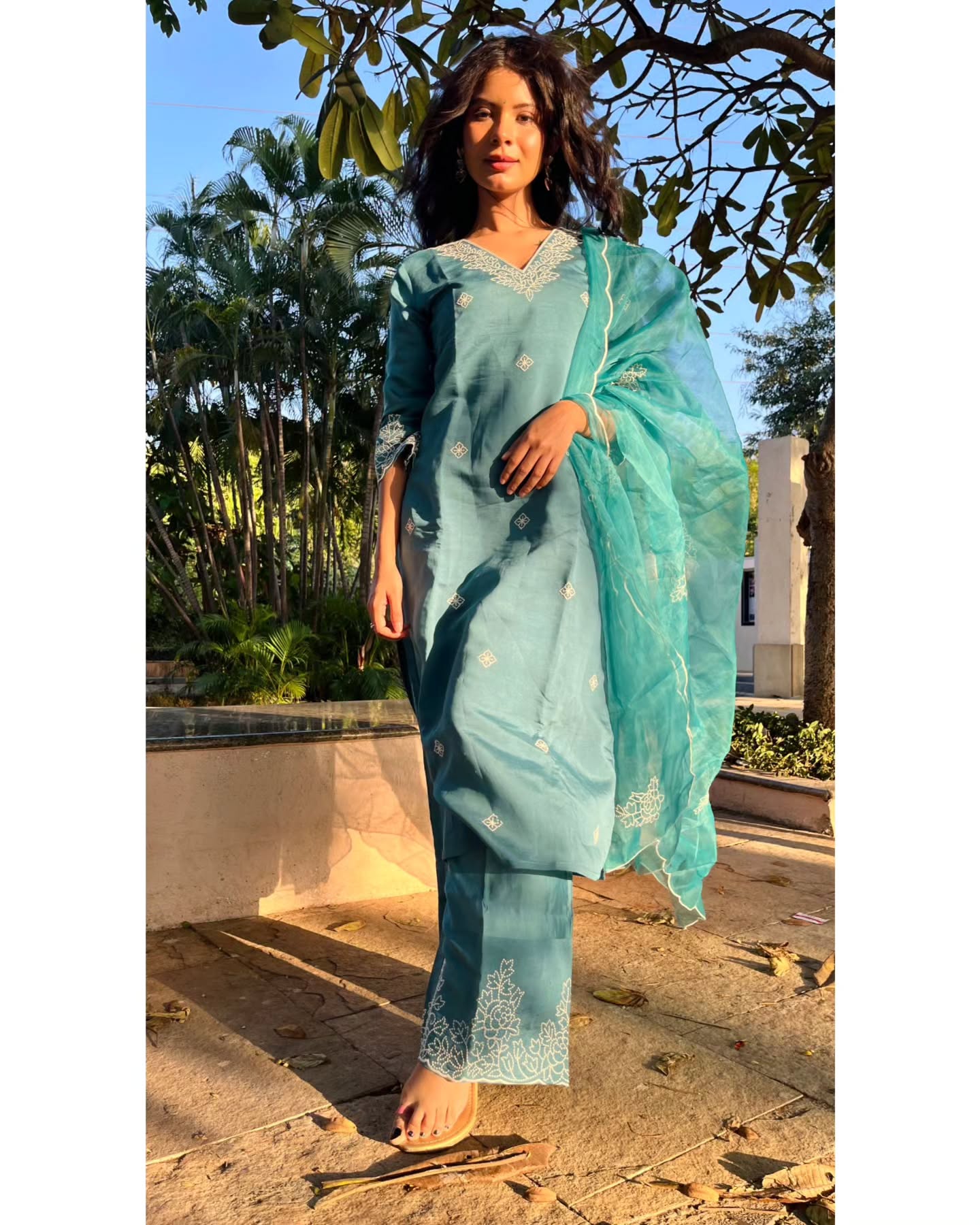 Pine Green embroidered viscose silk suit set with dupatta, 3pc, TK182
