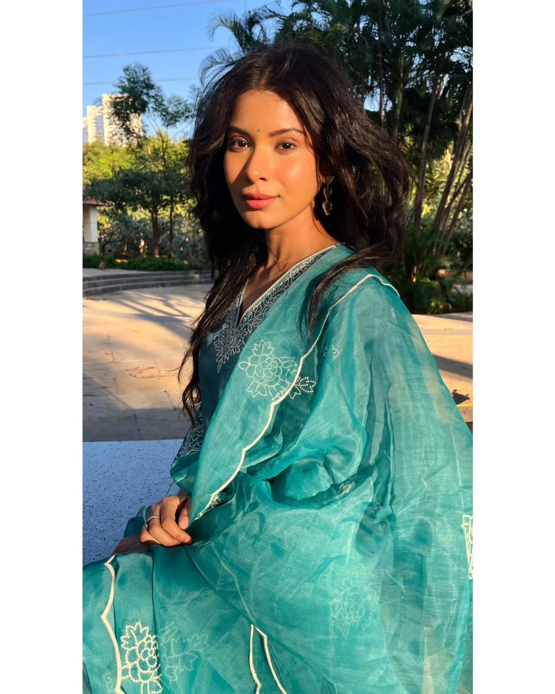 Pine Green embroidered viscose silk suit set with dupatta, 3pc, TK182