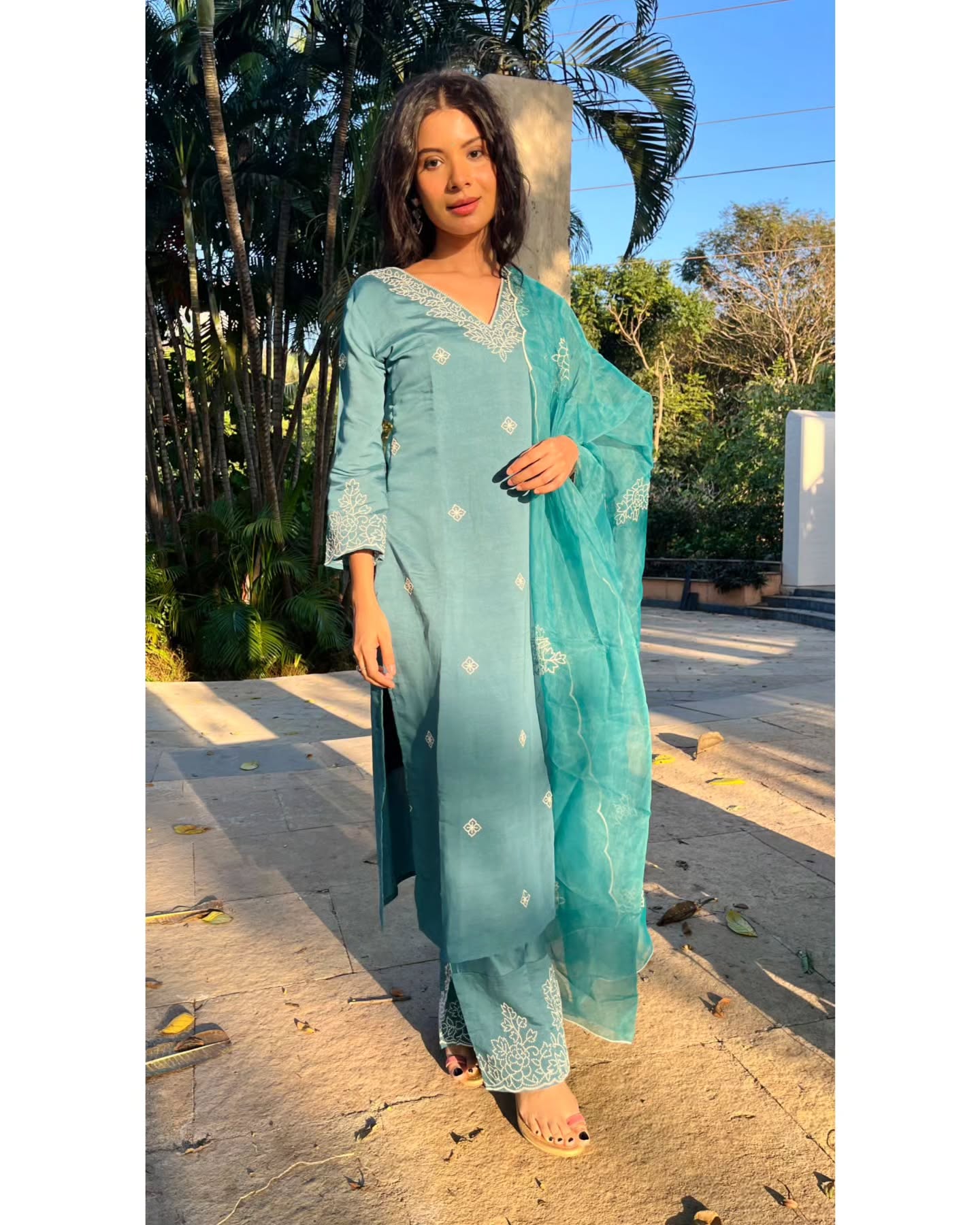 Pine Green embroidered viscose silk suit set with dupatta, 3pc, TK182