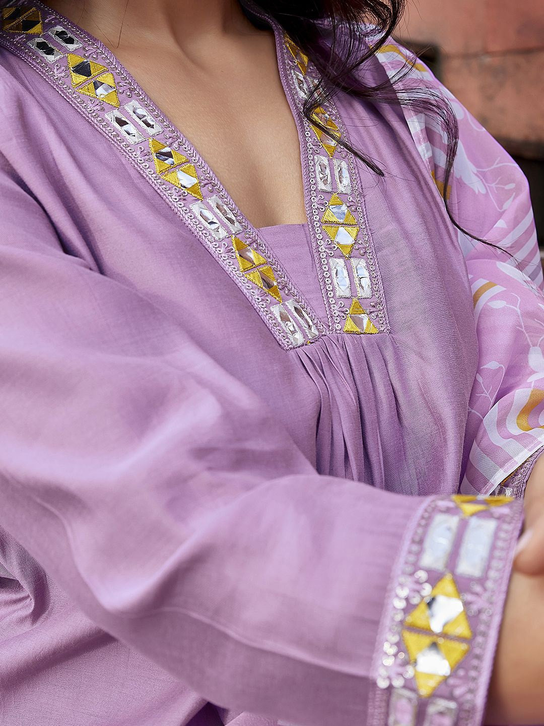 Yoke Design with Mirror Work & Solid Flared Viscose Kurta Pant with Dupatta, 3pc, TK208-209