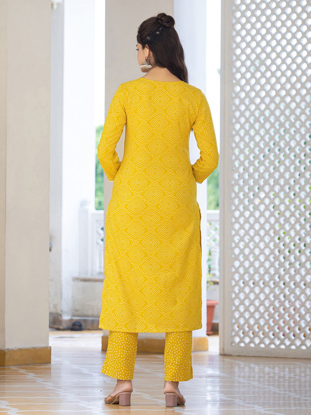 Yellow Bandhani Printed Viscose Kurta Pant with Dupatta, 3pc set