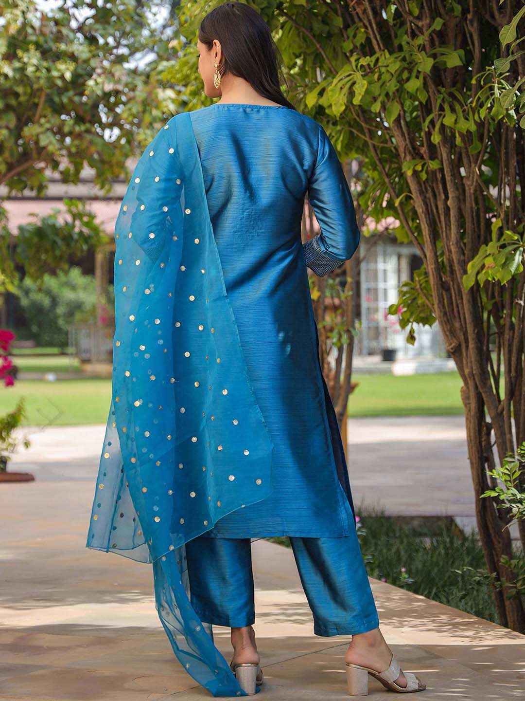 Shiny Poly Silk Embroidered Kurta Pant with Dupatta, 3pc set