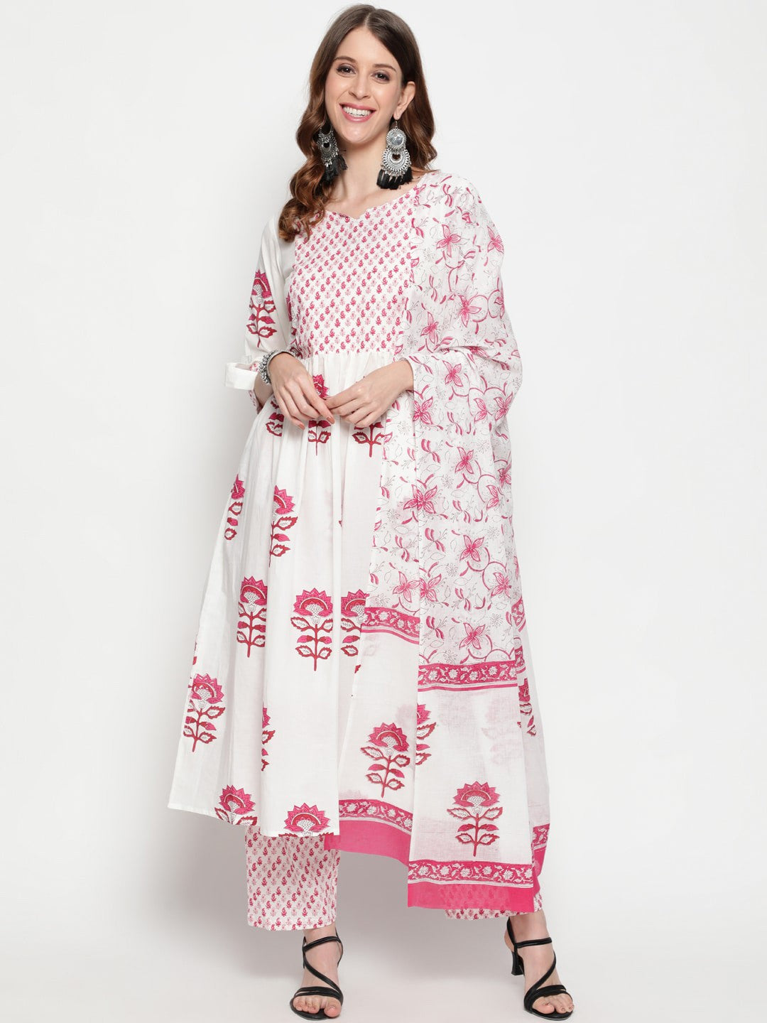 Women's Cotton Blend Printed Kurta with Pants & Dupatta- 3pc set, TK092