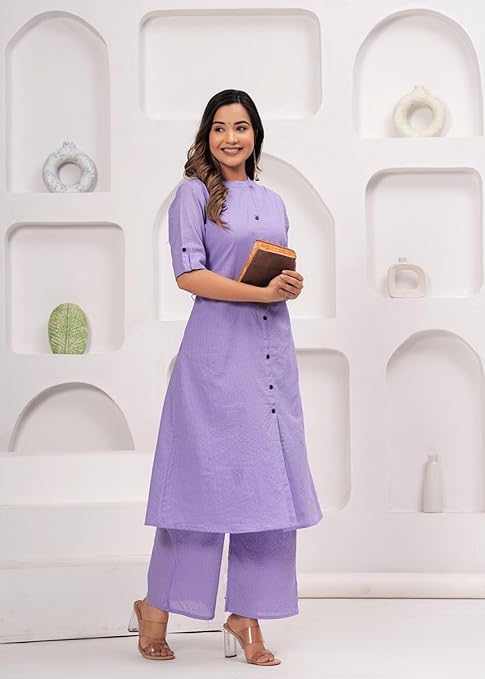 Kaatha work Cotton Long Co-ord set with Mandarin collar, 2pc, TK148-157