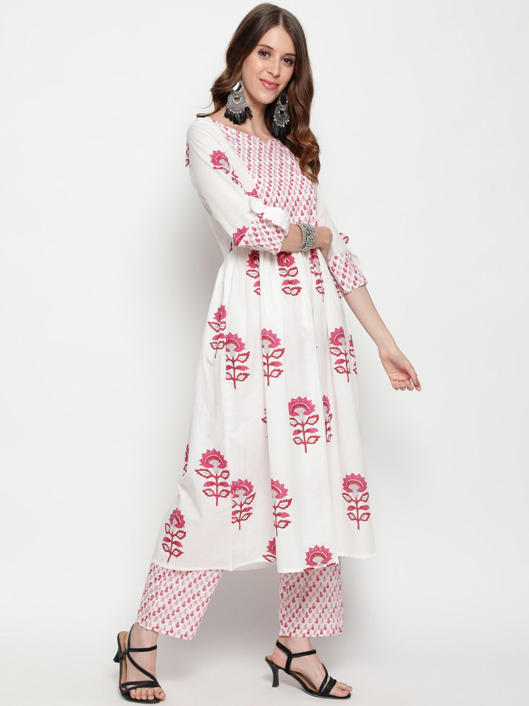 Women's Cotton Blend Printed Kurta with Pants & Dupatta- 3pc set, TK092