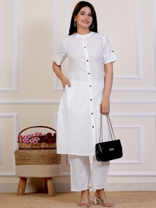 Kaatha work Cotton Long Co-ord set with Mandarin collar, 2pc, TK148-157
