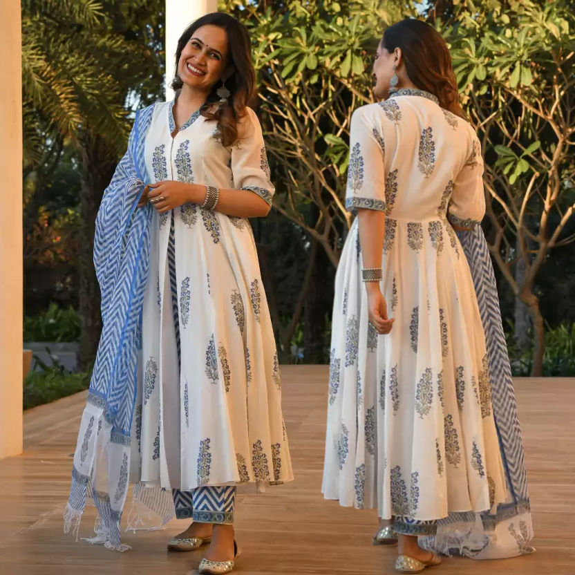 Women's Rayon Blend Printed Kurta with Pants & Dupatta- 3pc set, TK023