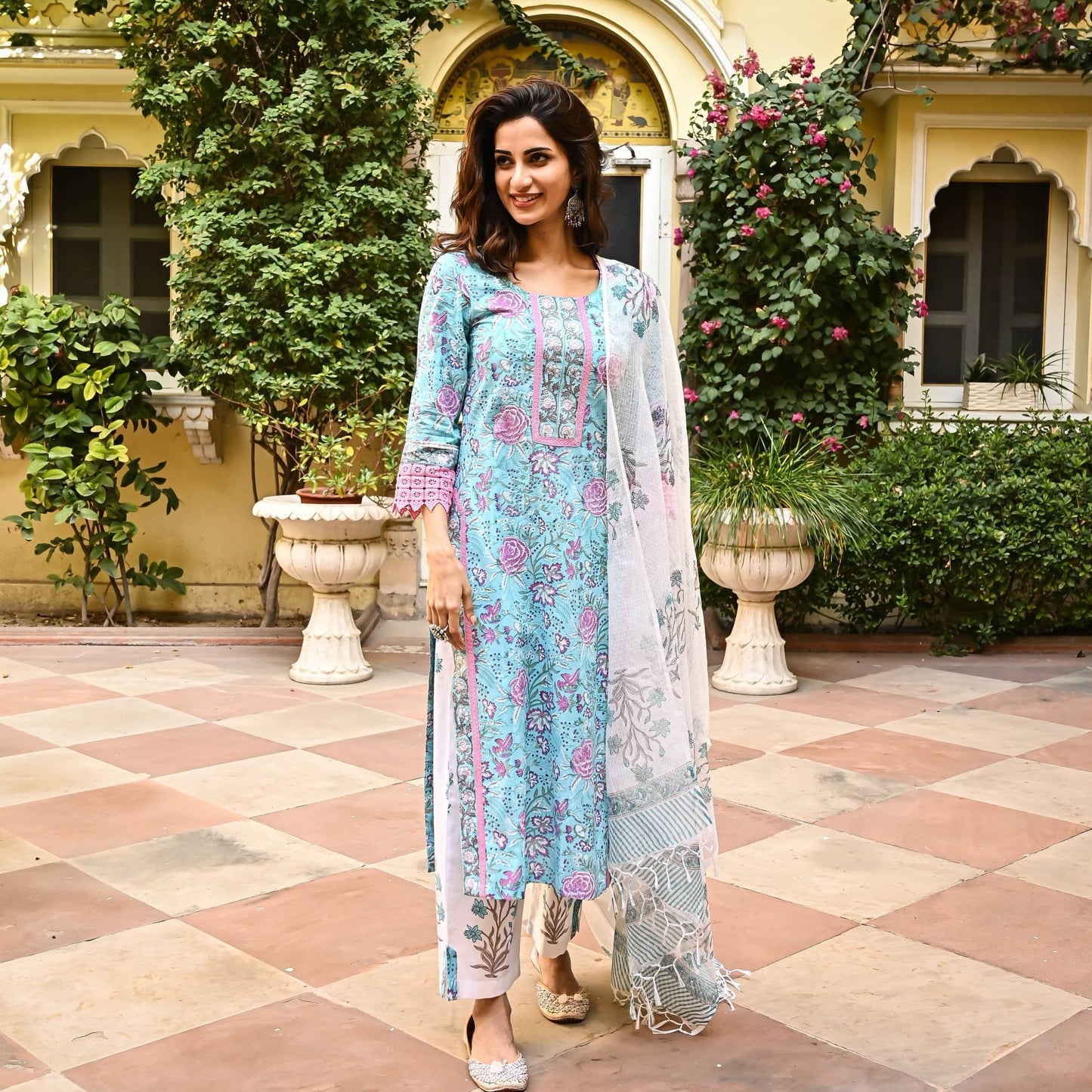 Women's Rayon Blend Printed Kurta with Pants & Dupatta- 3pc set, TK018