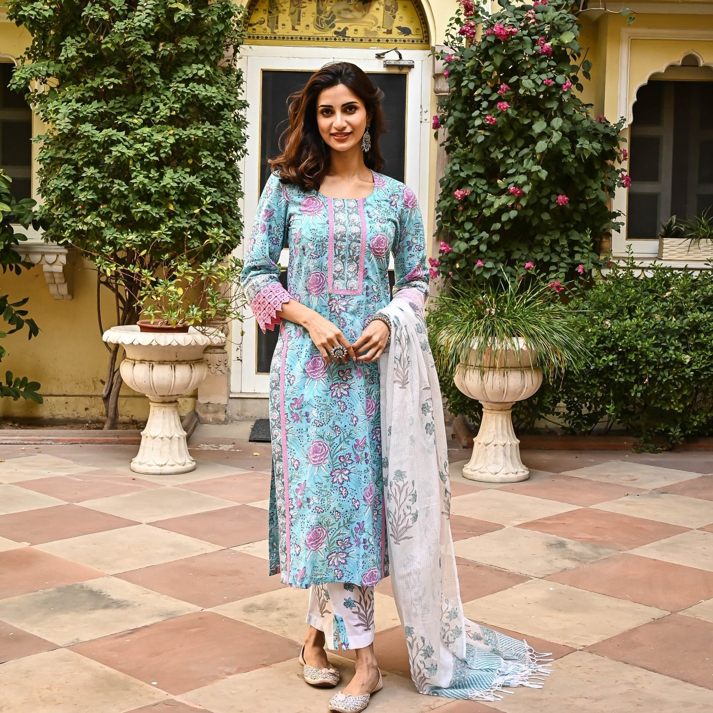 Women's Rayon Blend Printed Kurta with Pants & Dupatta- 3pc set, TK018