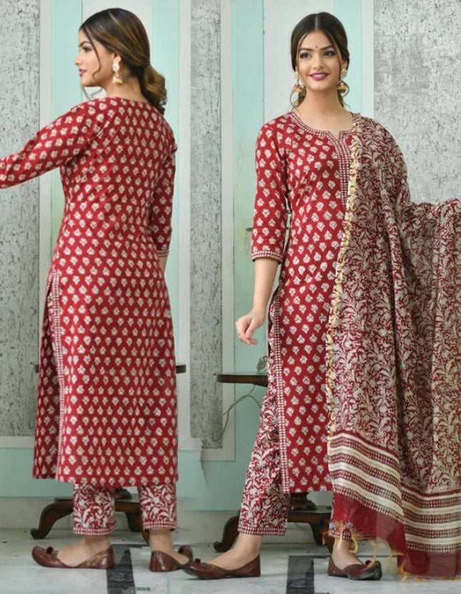 Women's Rayon Blend Printed Kurta with Pants & Dupatta- 3pc set, TK084