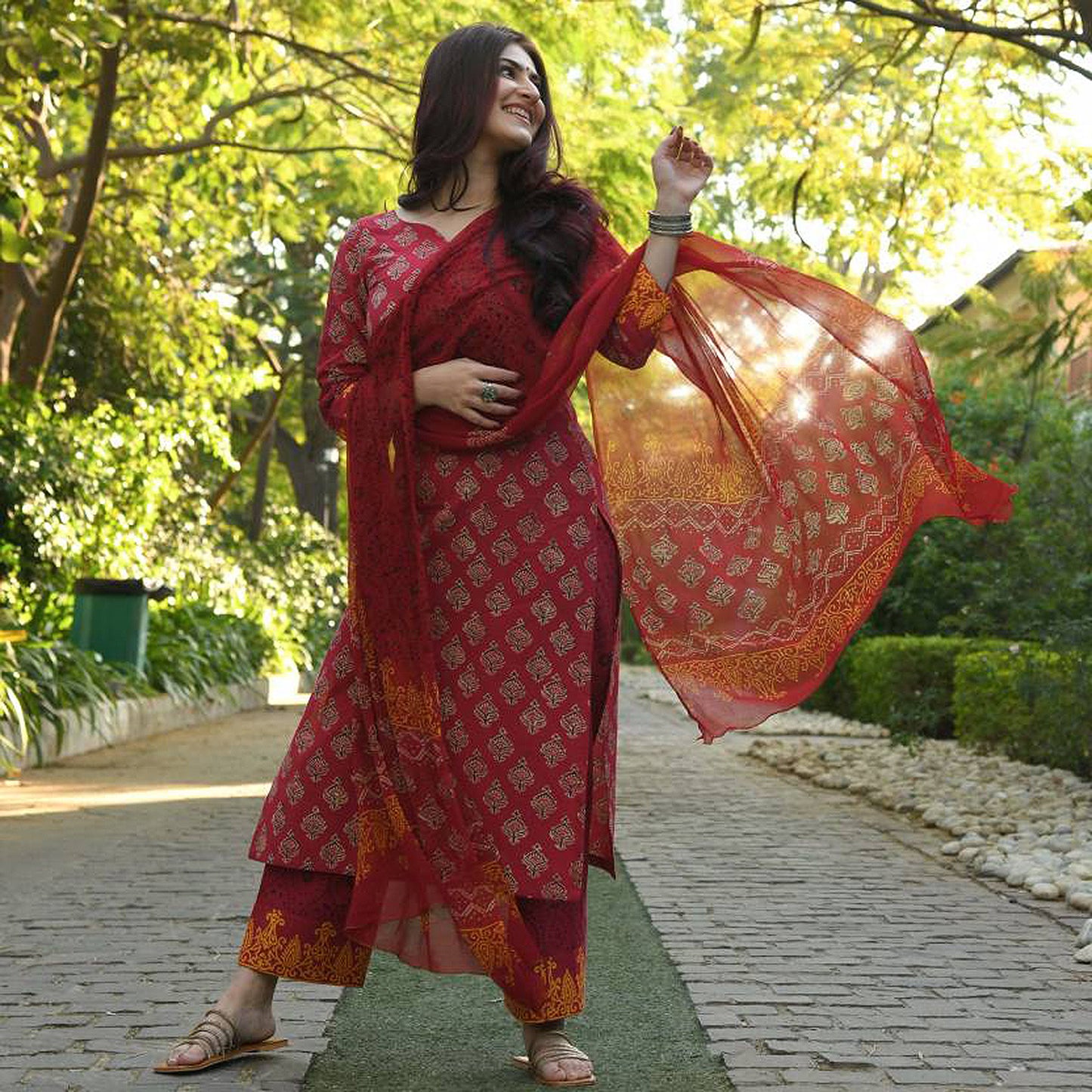 Women's Rayon Blend Printed Kurta with Pants & Dupatta- 3pc set, TK086
