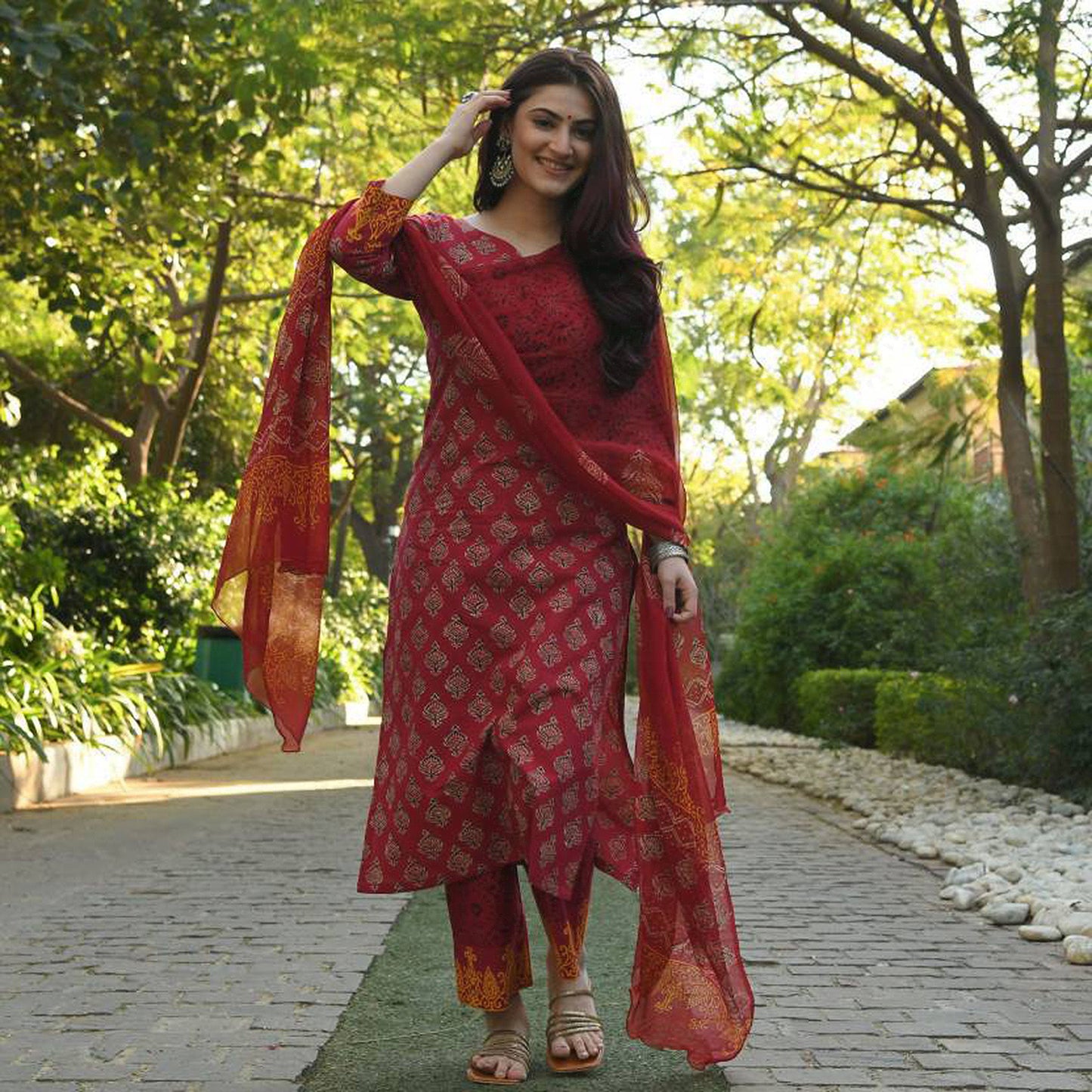 Women's Rayon Blend Printed Kurta with Pants & Dupatta- 3pc set, TK086