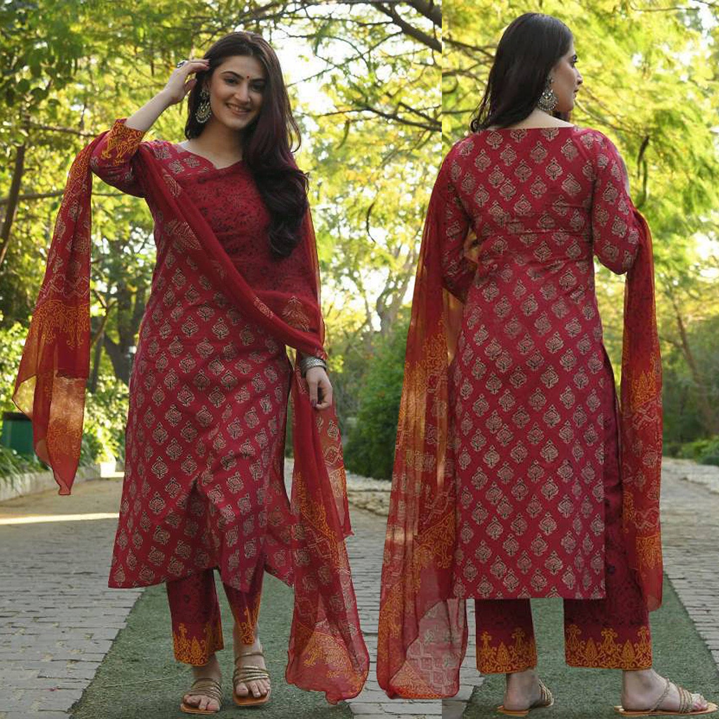 Women's Rayon Blend Printed Kurta with Pants & Dupatta- 3pc set, TK086