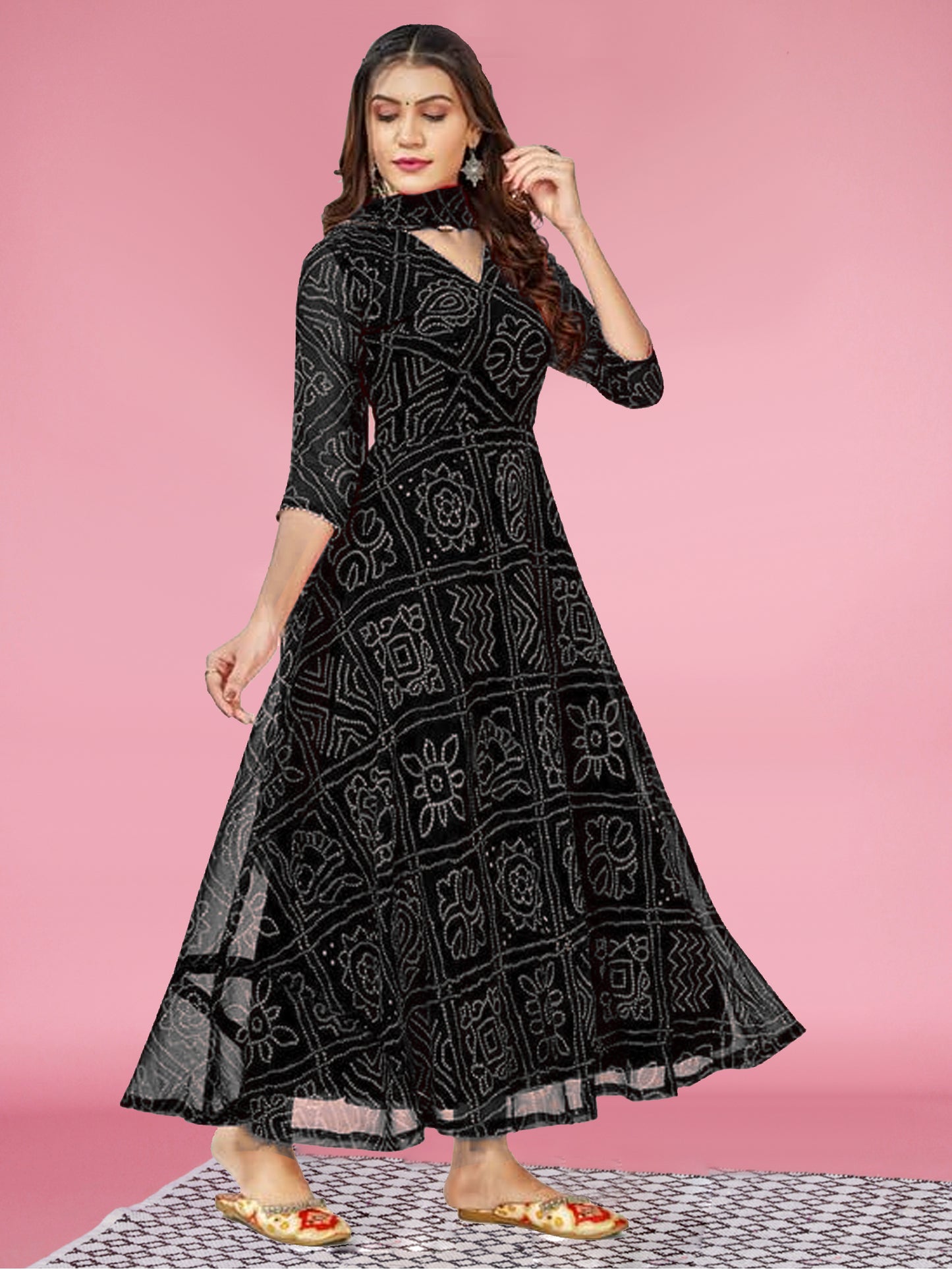 Women's Rayon Blend Printed Gown with Dupatta (no pants)- 2pc set, TK009
