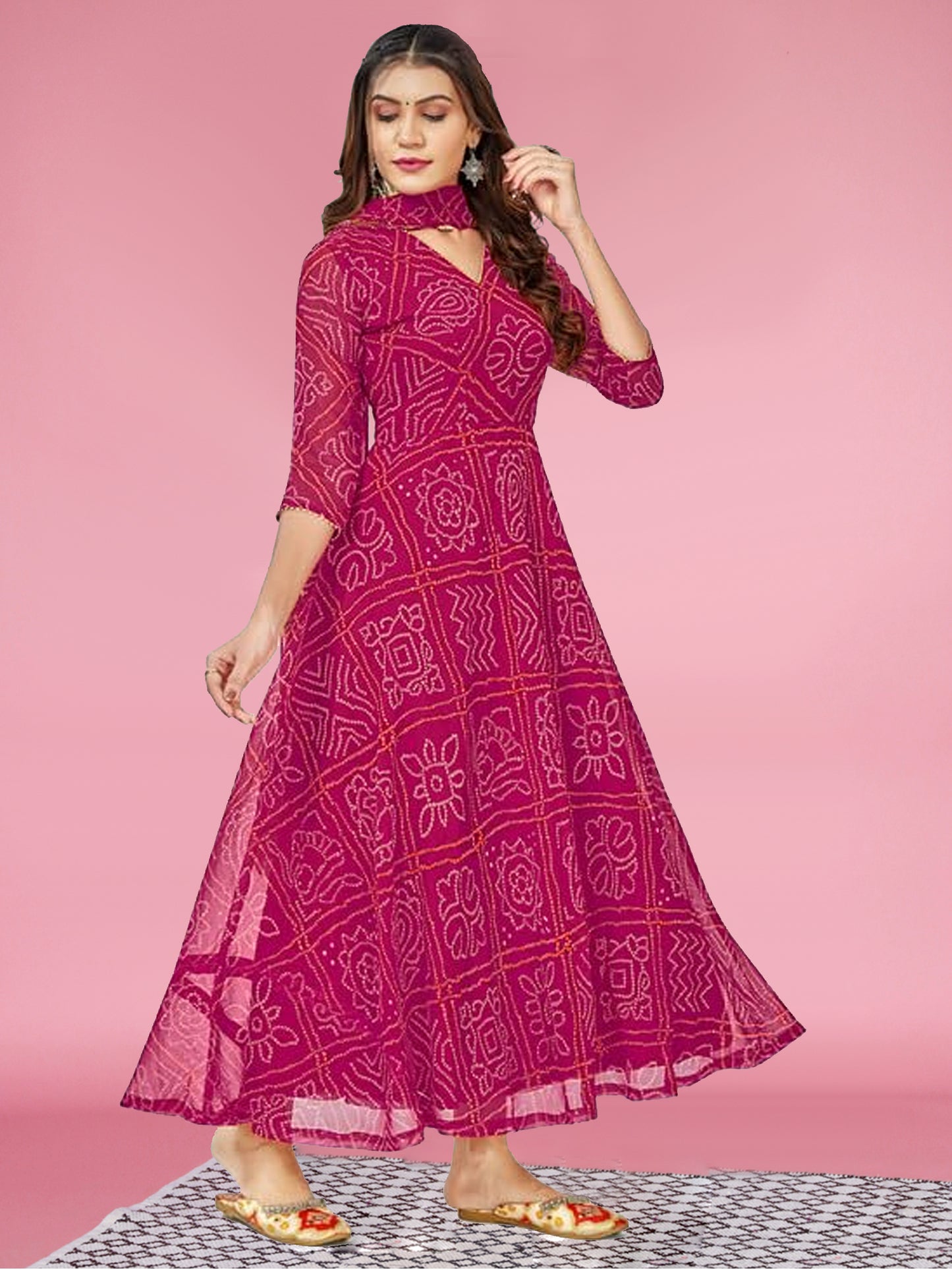Women's Rayon Blend Printed Gown with Dupatta (no pants)- 2pc set, TK009